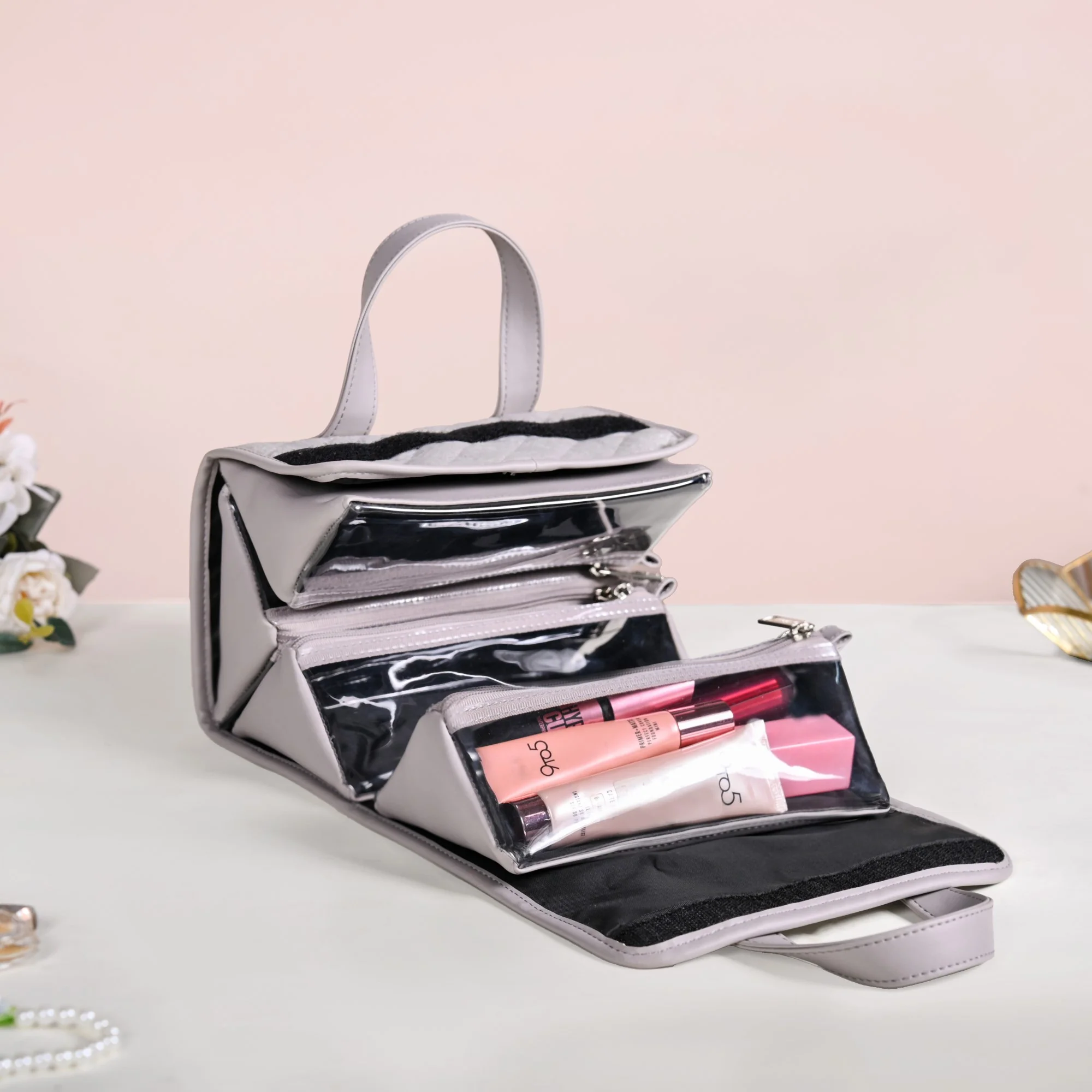 Roll Up Grey Vanity Makeup Pouch - Image 2