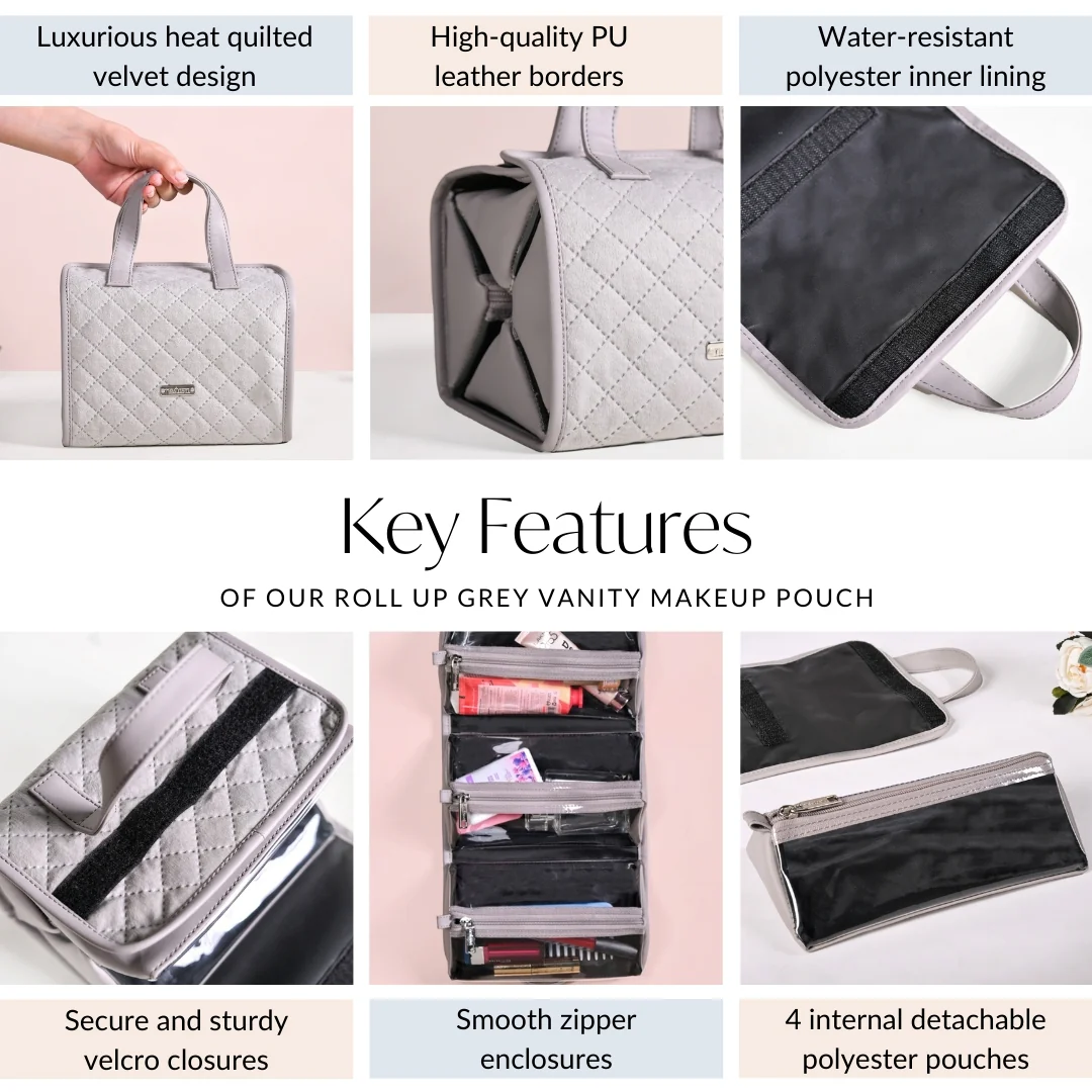 Roll Up Grey Vanity Makeup Pouch - Image 5