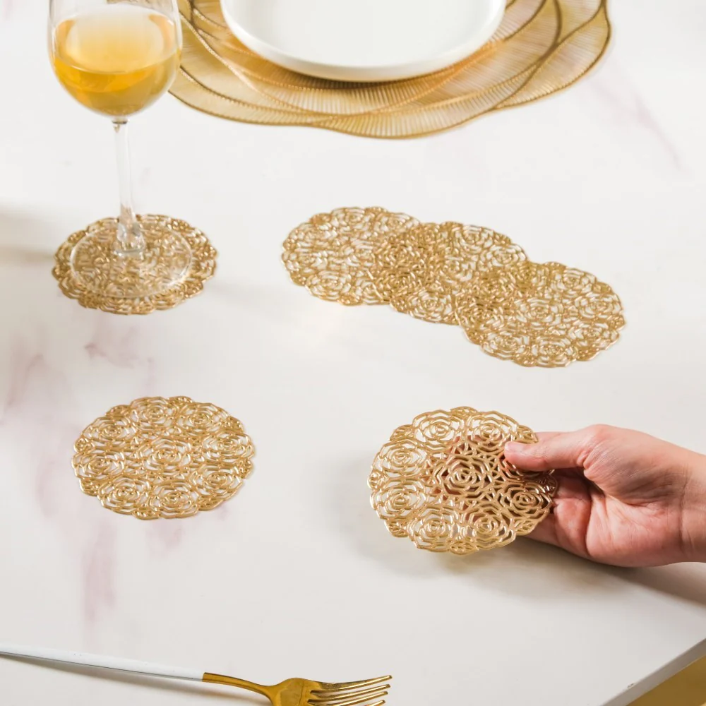 Rose Bouquet Coaster Gold Set of 6 - Image 3