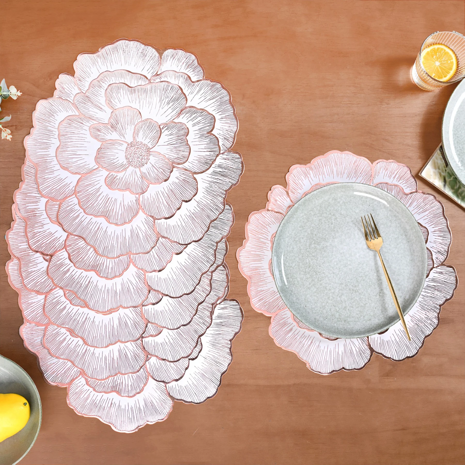 Rose Gold And White Fleur Placemat Set Of 6 - Image 2