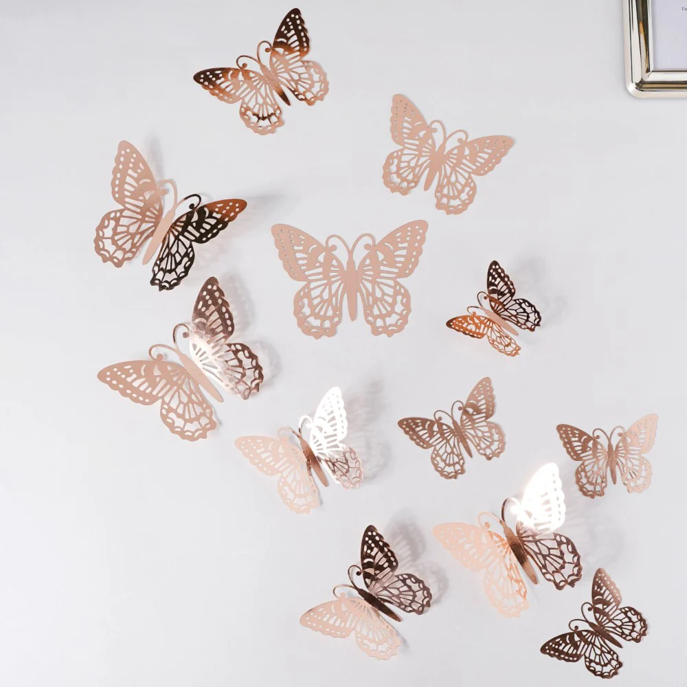 Rose Gold Butterfly 3D Wall Stickers Set Of 12