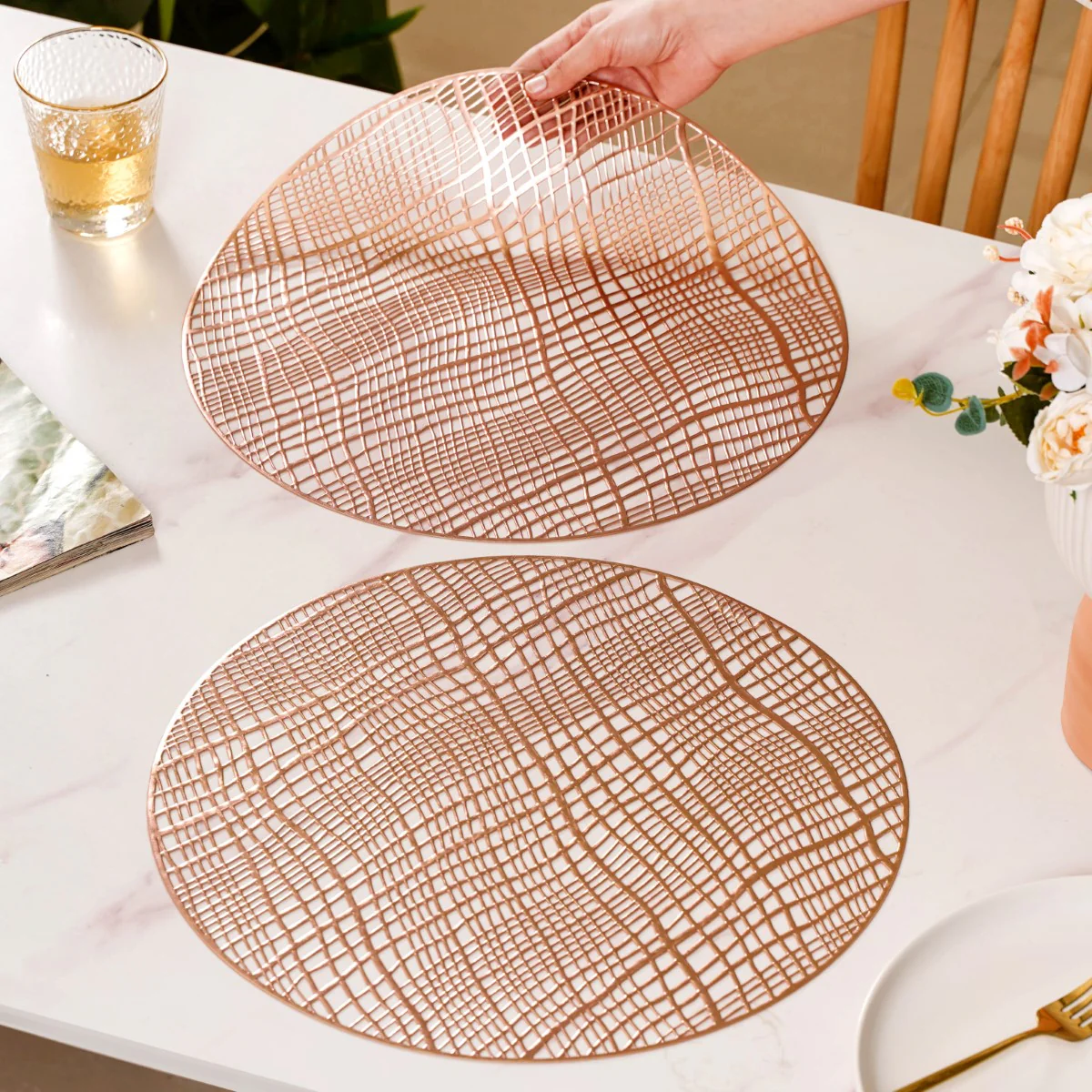 Rose Gold Designer Round Table Mat Set Of 6 - Image 3