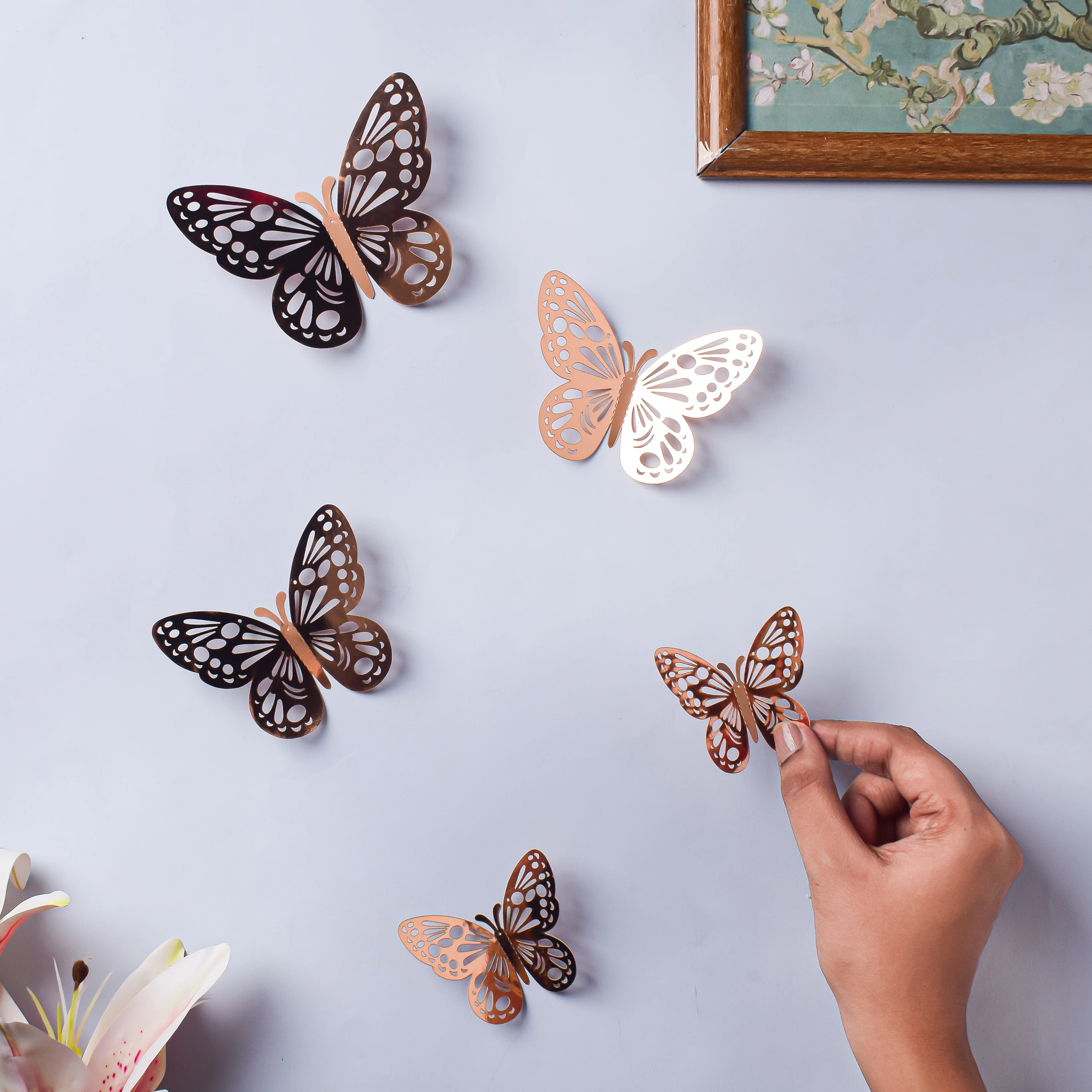 Rose Gold Foil Butterfly 3D Wall Stickers Set Of 12 - Image 2