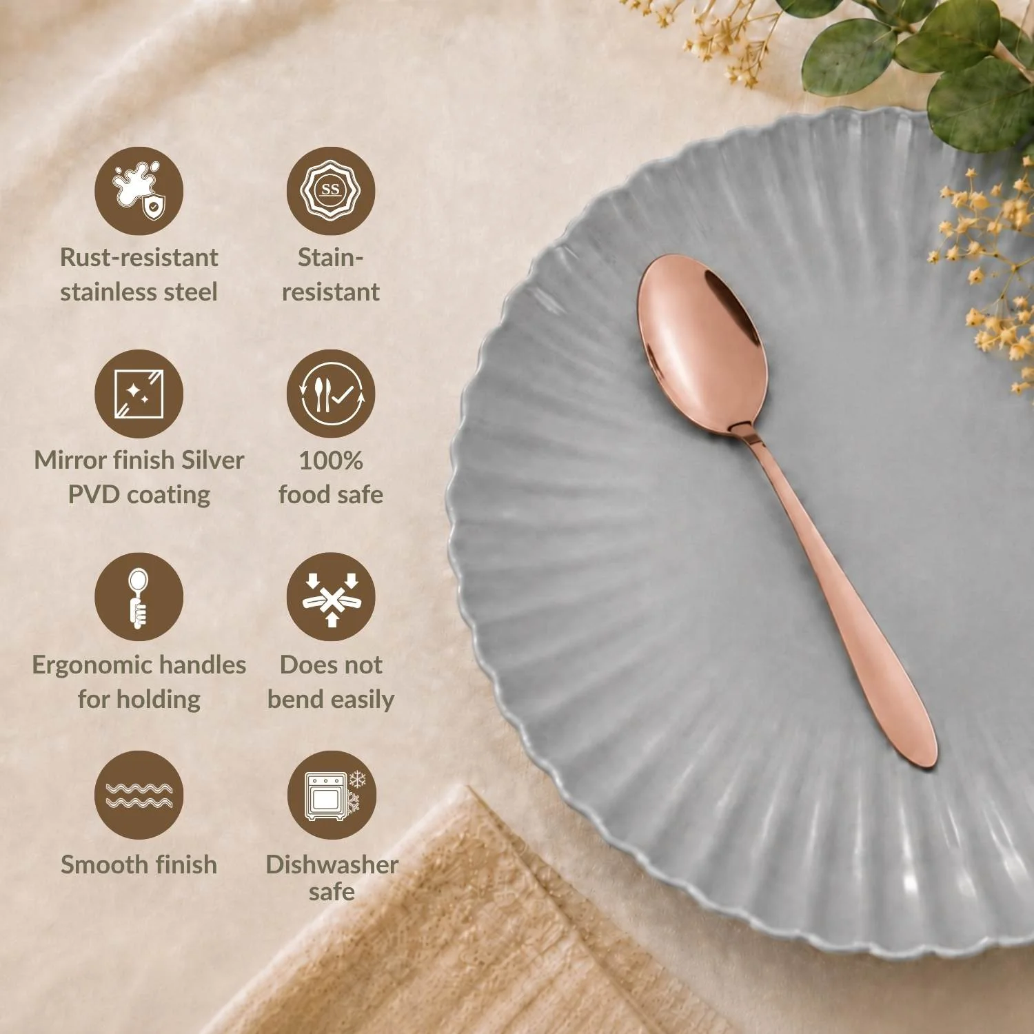 Rose Gold PVD Coated Spoon Set Of 12 - Image 3