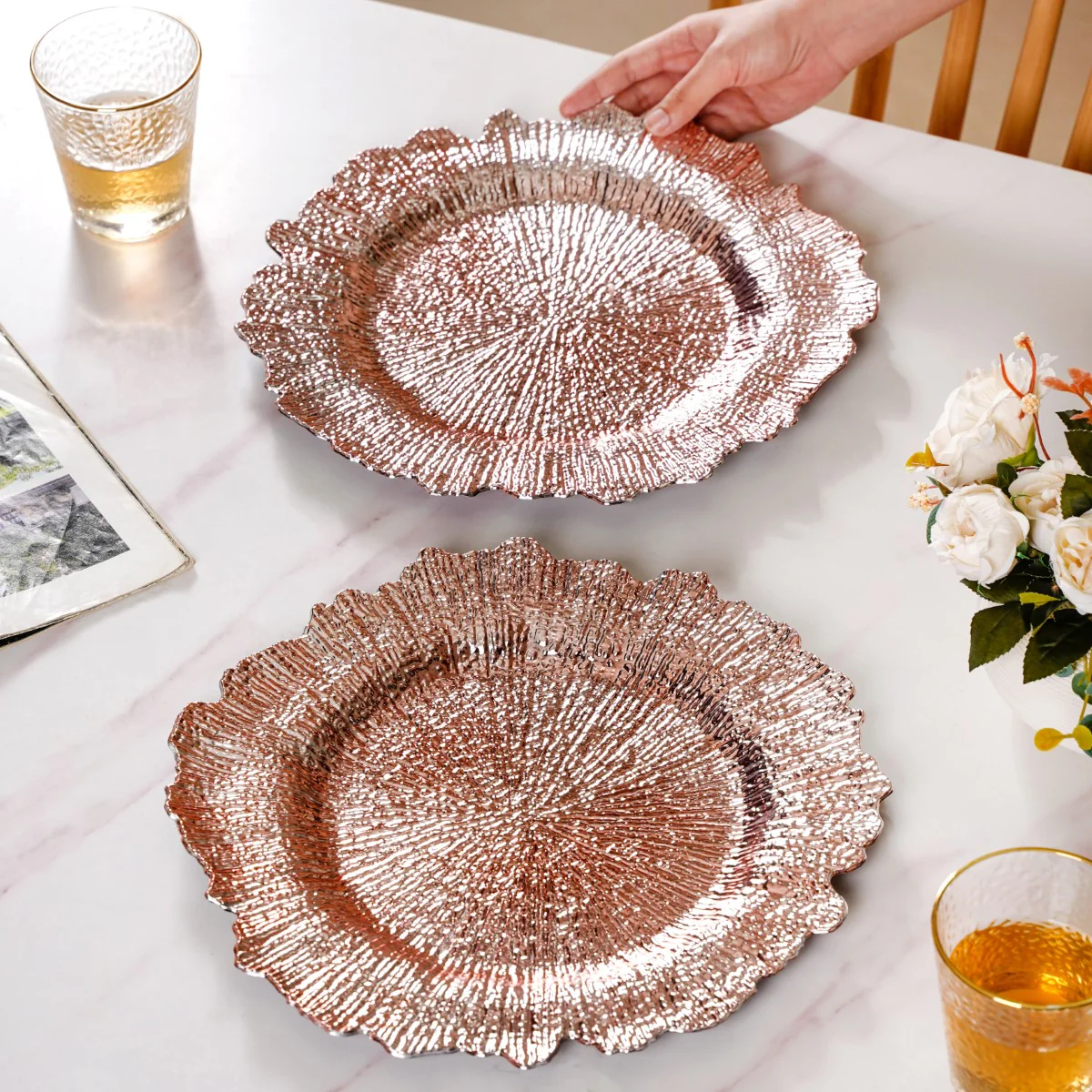 Rose Gold Reef Design Charger Plate Set Of 6 12 Inch - Image 4