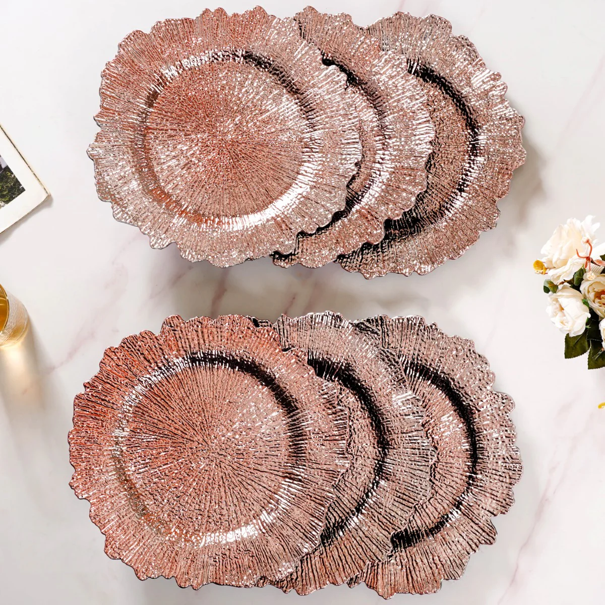 Rose Gold Reef Design Charger Plate Set Of 6 12 Inch - Image 8