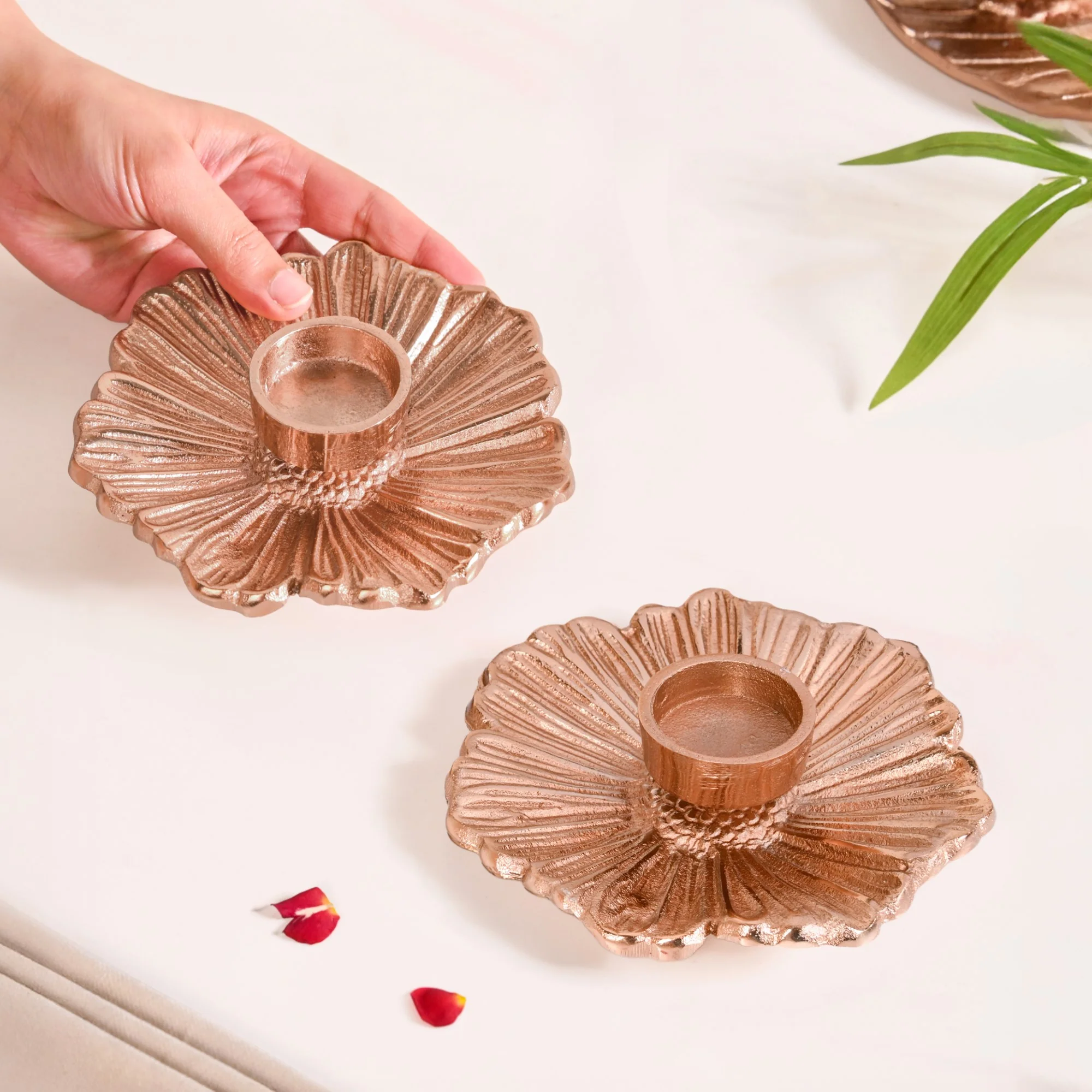 Rose Gold Tealight Candle Holder Set Of 2 In Festive Gift Box - Image 3