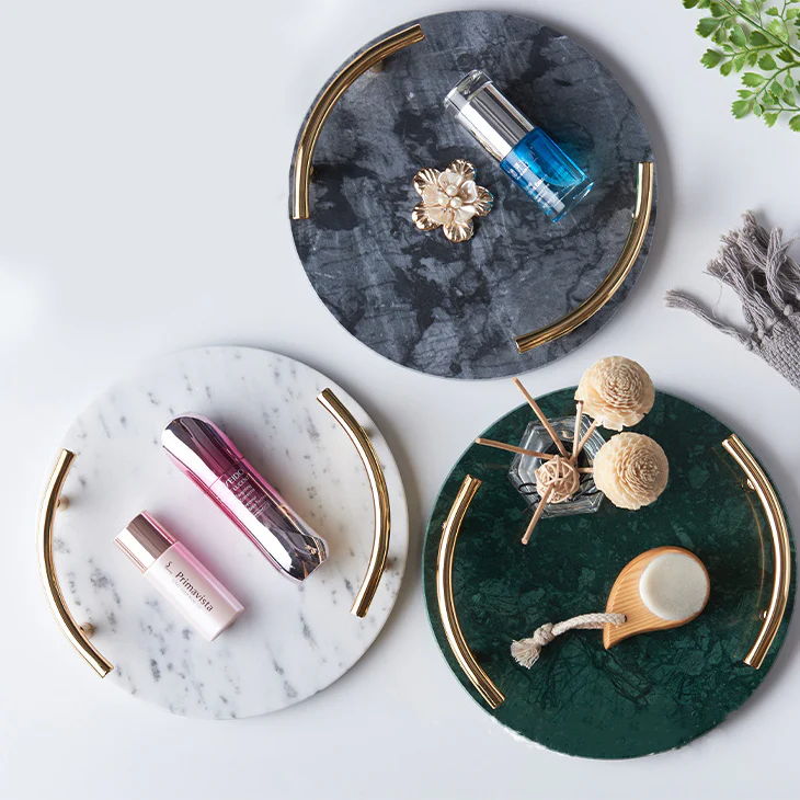 Round Marble Tray With Ring Handle