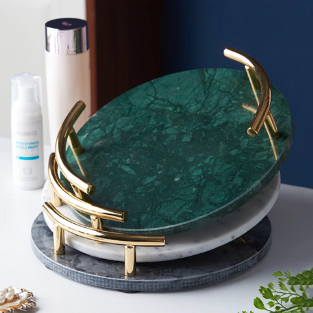 Round Marble Tray With Ring Handle - Image 6