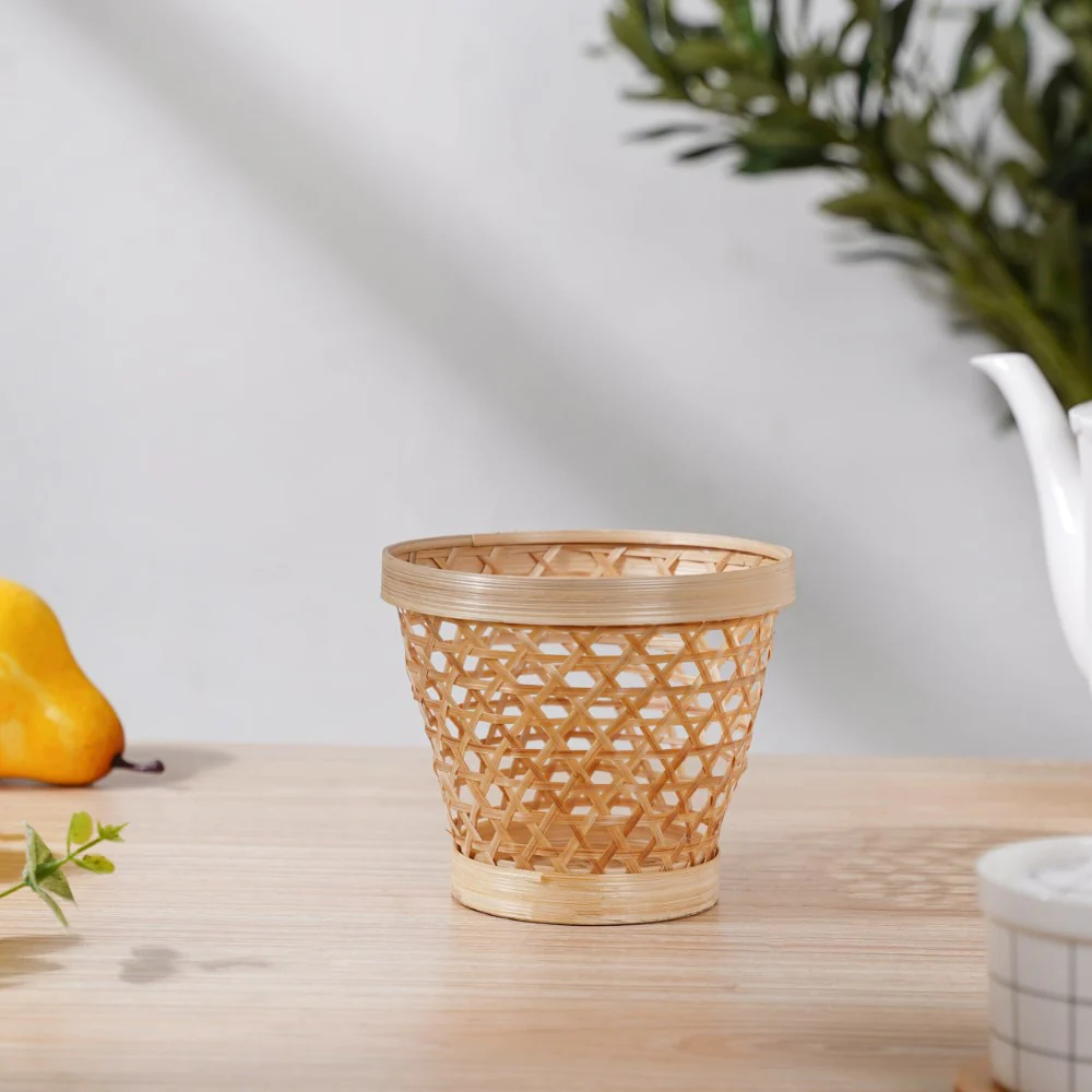 Round Patterned Bamboo Utility Basket - Image 9