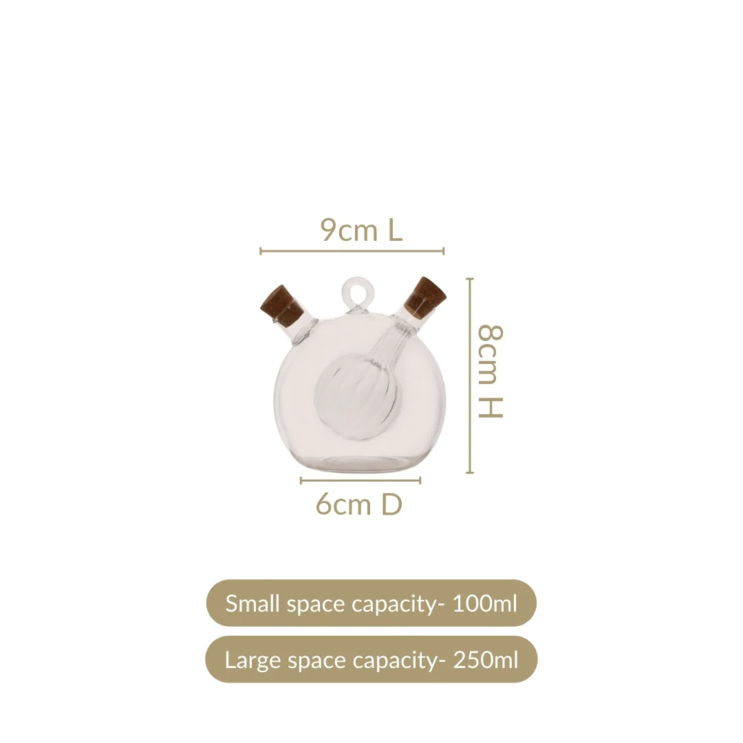 Round Reeded 2 in 1 Glass Oil Vinegar Dispenser Bottle - Image 3