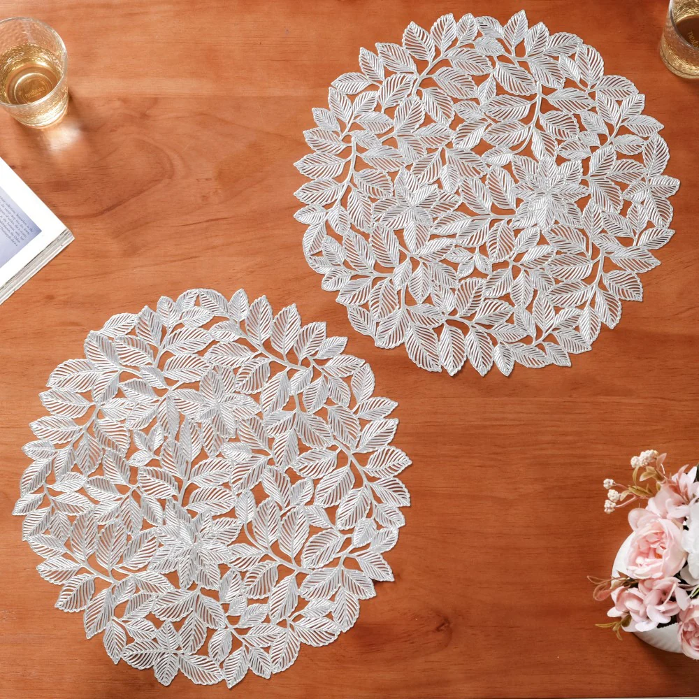 Round Silver Leaves Waterproof Placemat Set Of 6 - Image 2