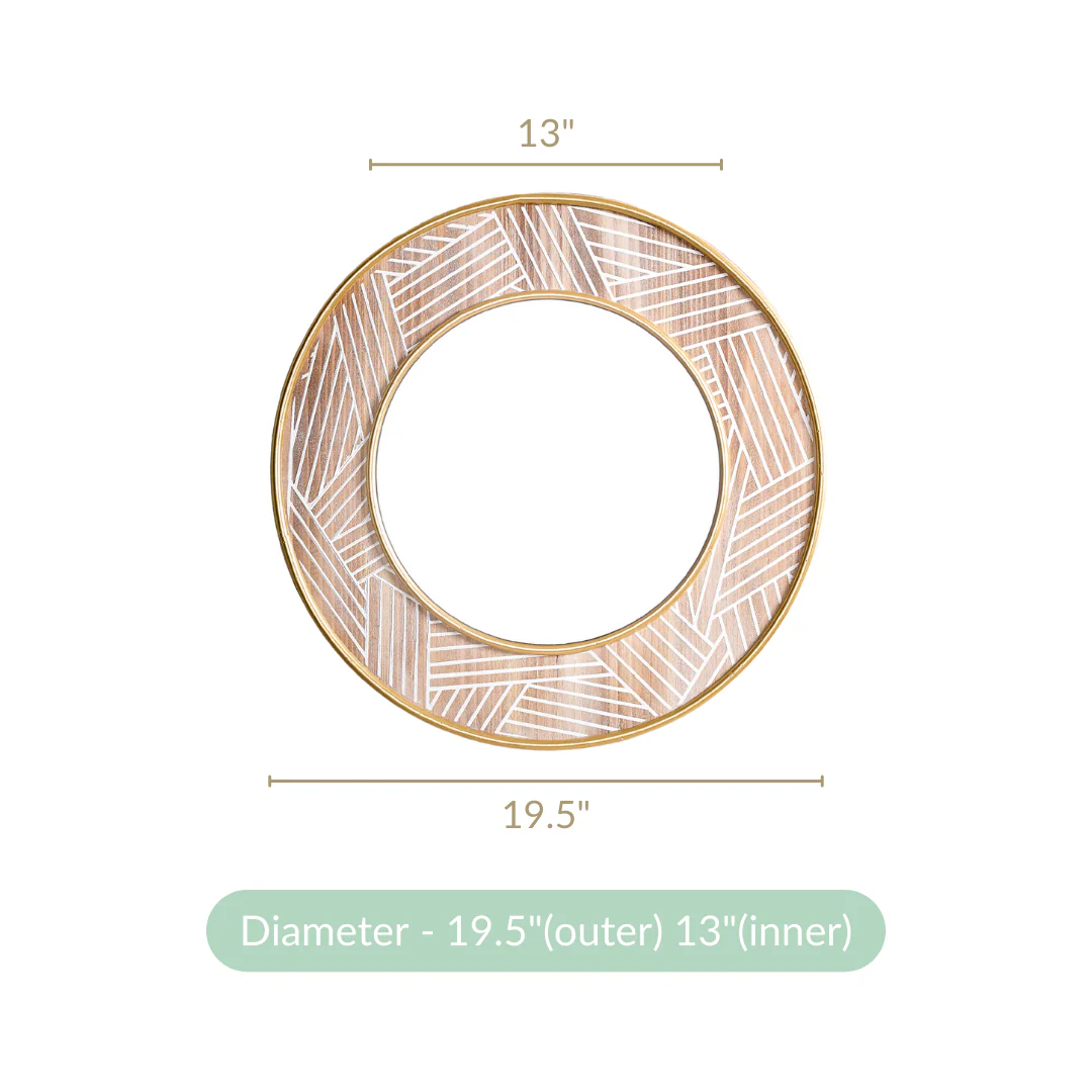 Round Wall Mirror With Metal And Wooden Detailing 19 Inch - Image 5
