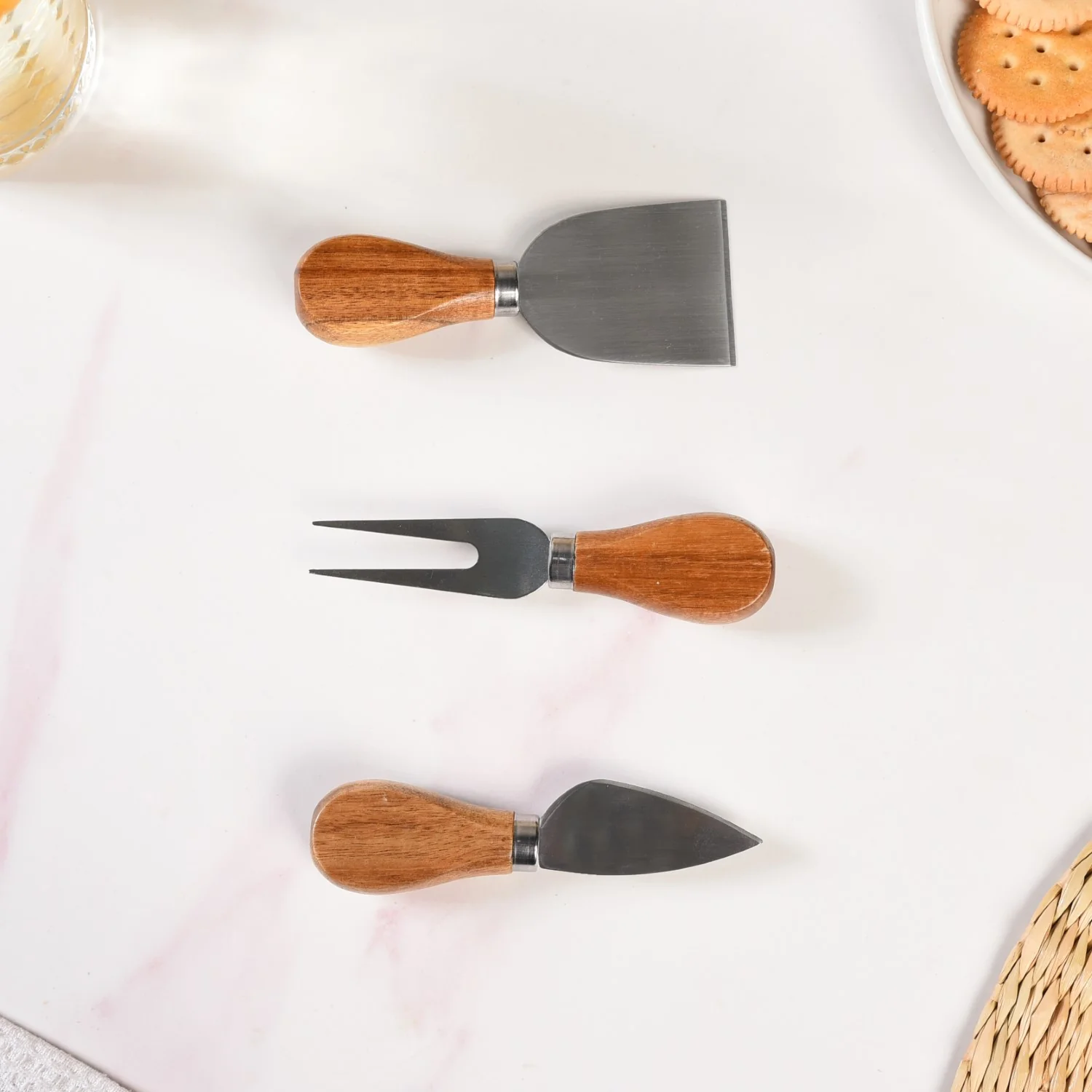 Round Wooden Charcuterie Board With Cheese Knives - Image 9