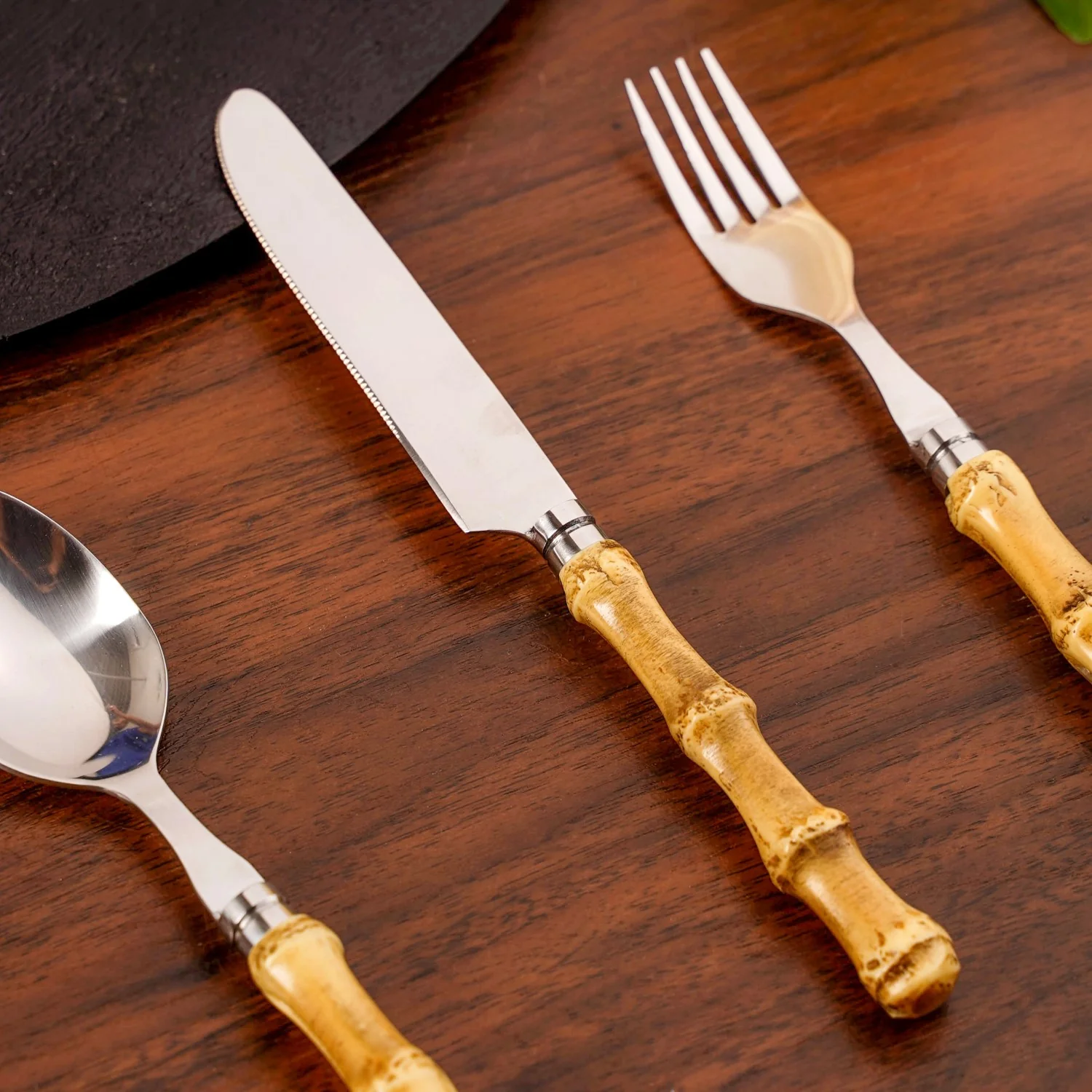 Rustic Bamboo Design Stainless Steel Cutlery Set Of 4 - Image 7