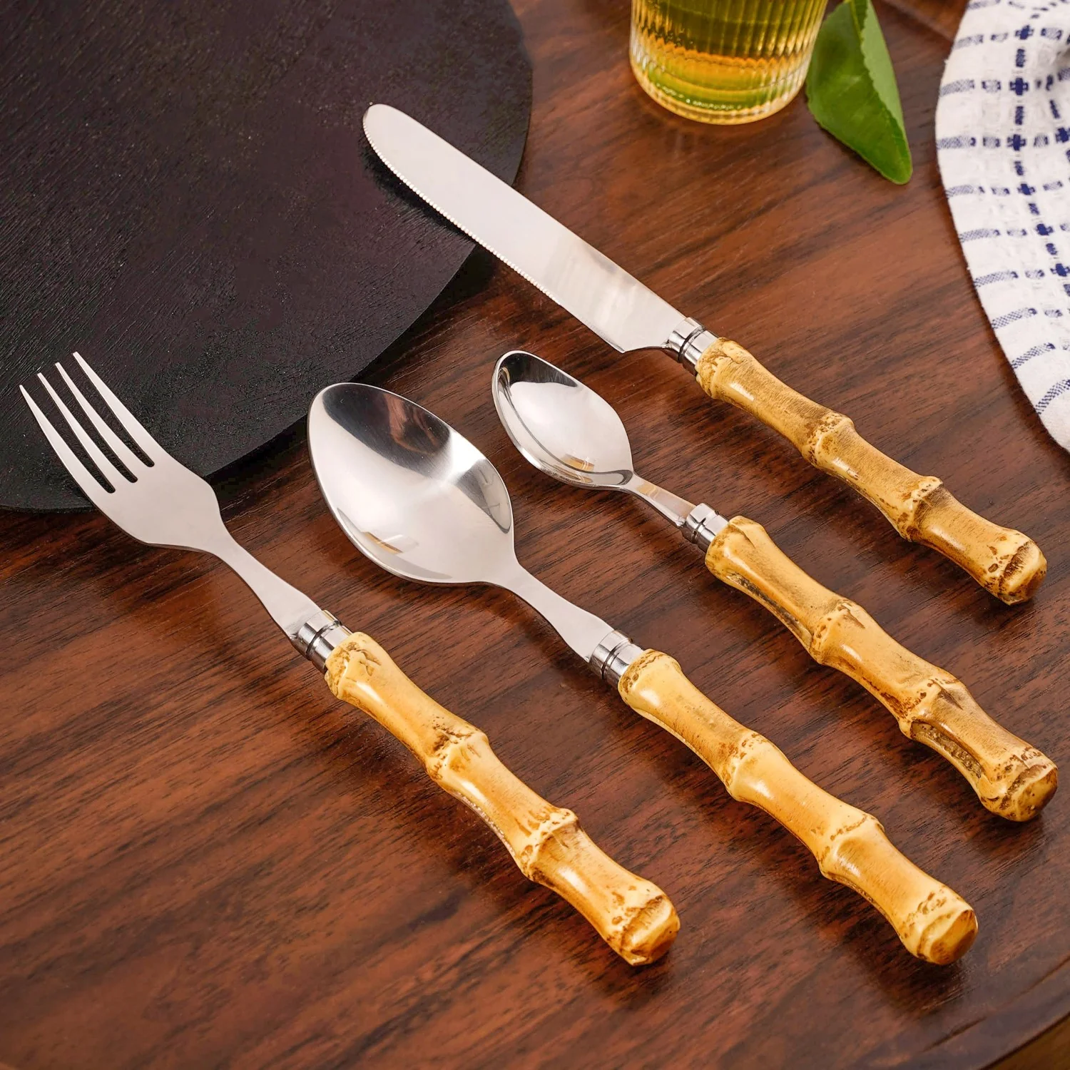 Rustic Bamboo Design Stainless Steel Cutlery Set Of 4 - Image 9