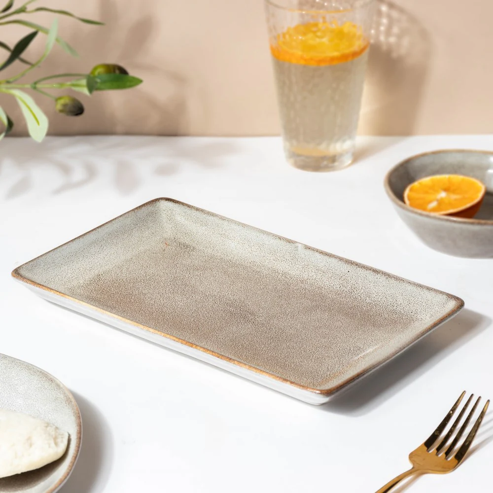 Rustic Handmade Ceramic Long Plate Grey 10 Inch - Image 3