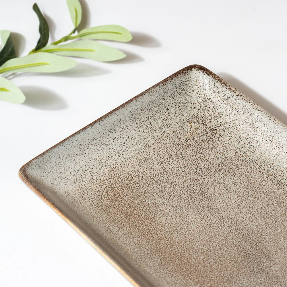 Rustic Handmade Ceramic Long Plate Grey 10 Inch - Image 4