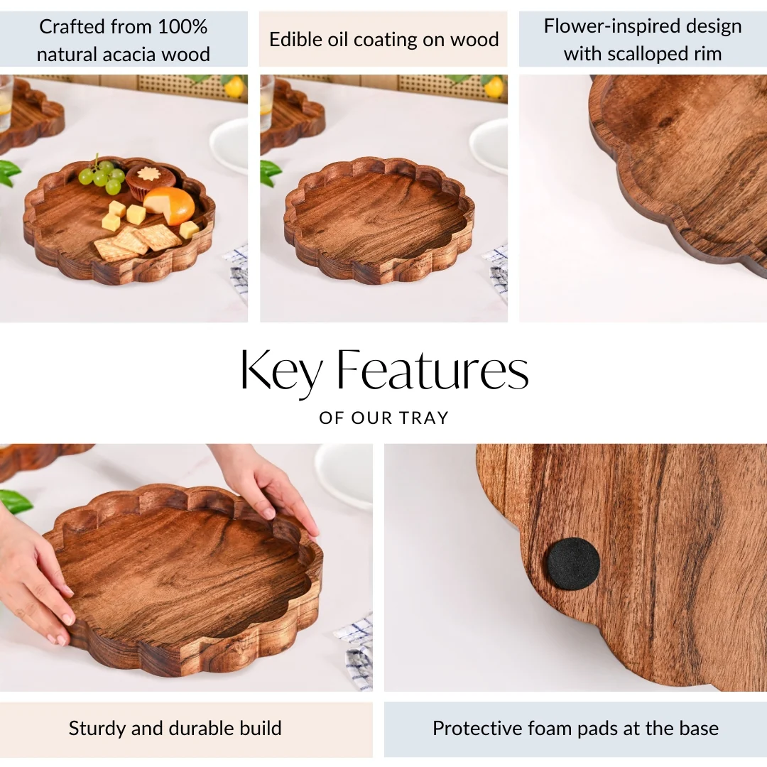 Rustic Scalloped Acacia Serving Platter 30cm - Image 5