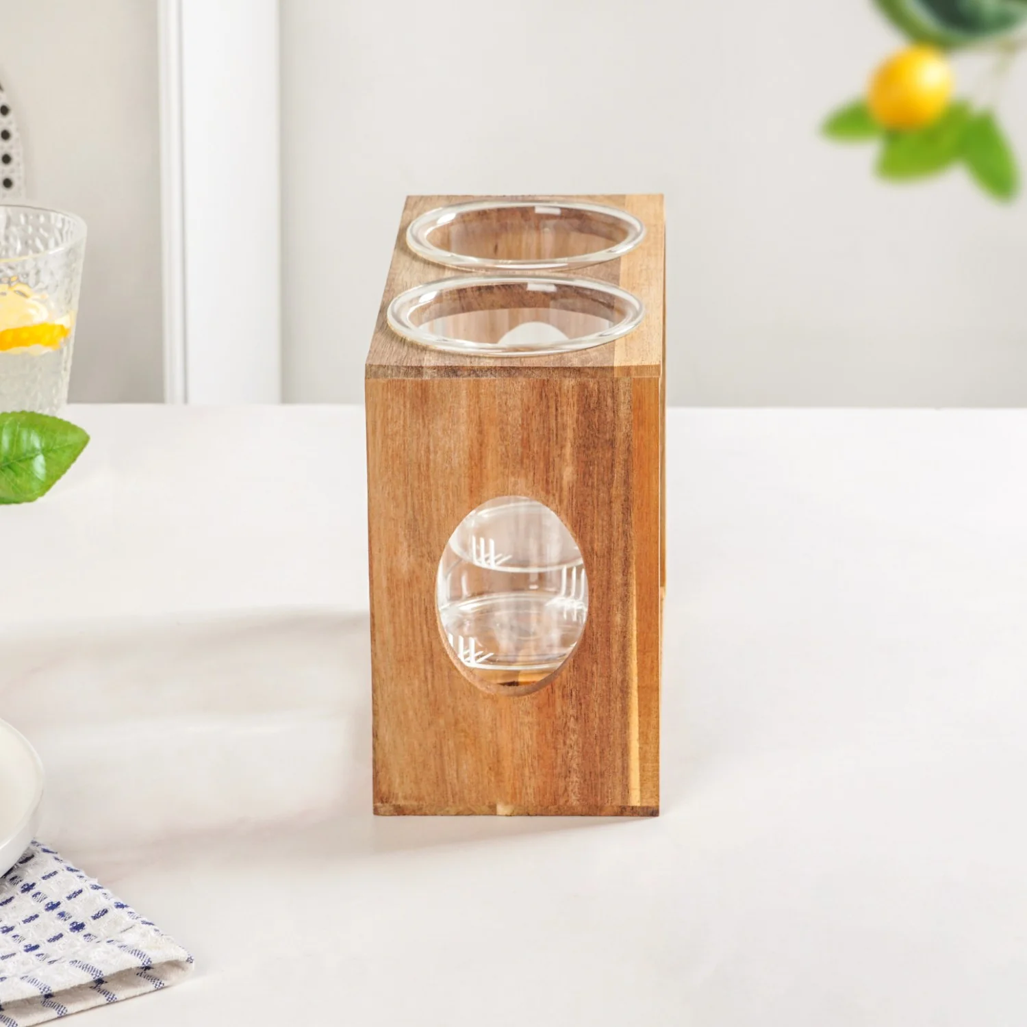 Rustic Wooden Cutlery Stand With Glass Holders - Image 10