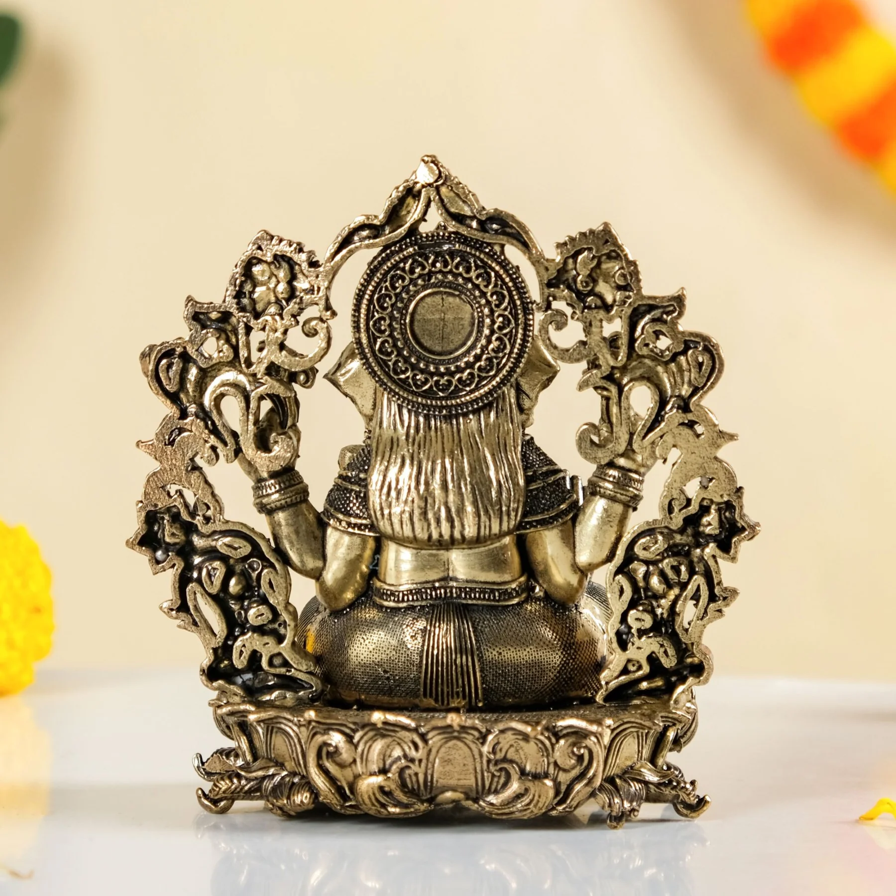 Sacred Chaturbhuj Ganesha Pure Brass Idol With Gift Box 10cm - Image 6