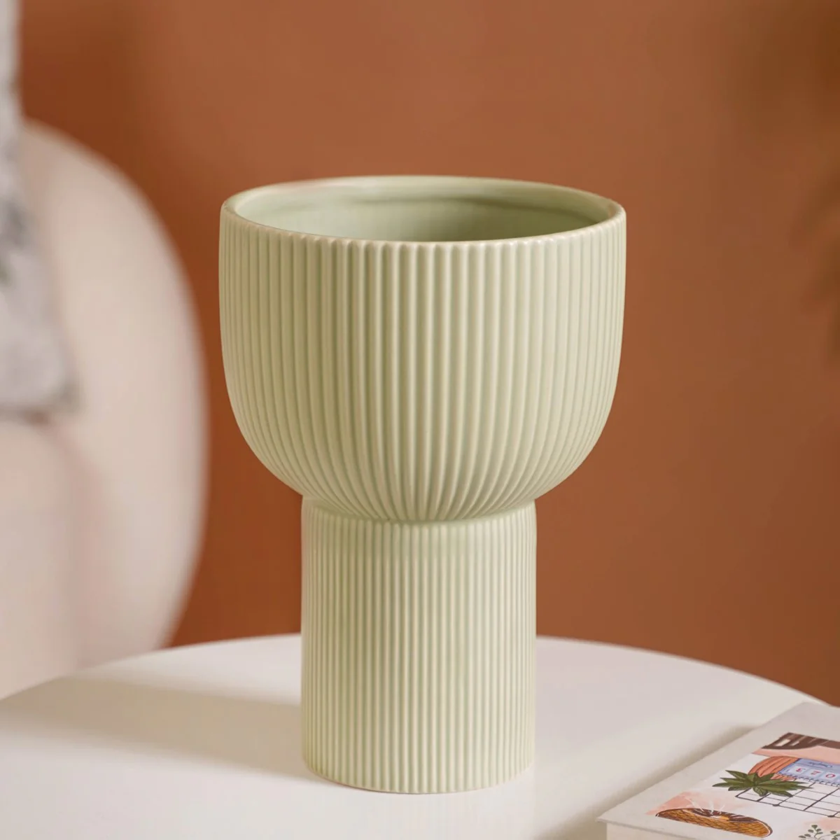 Sage Green Ceramic Pot For Flowers - Image 4