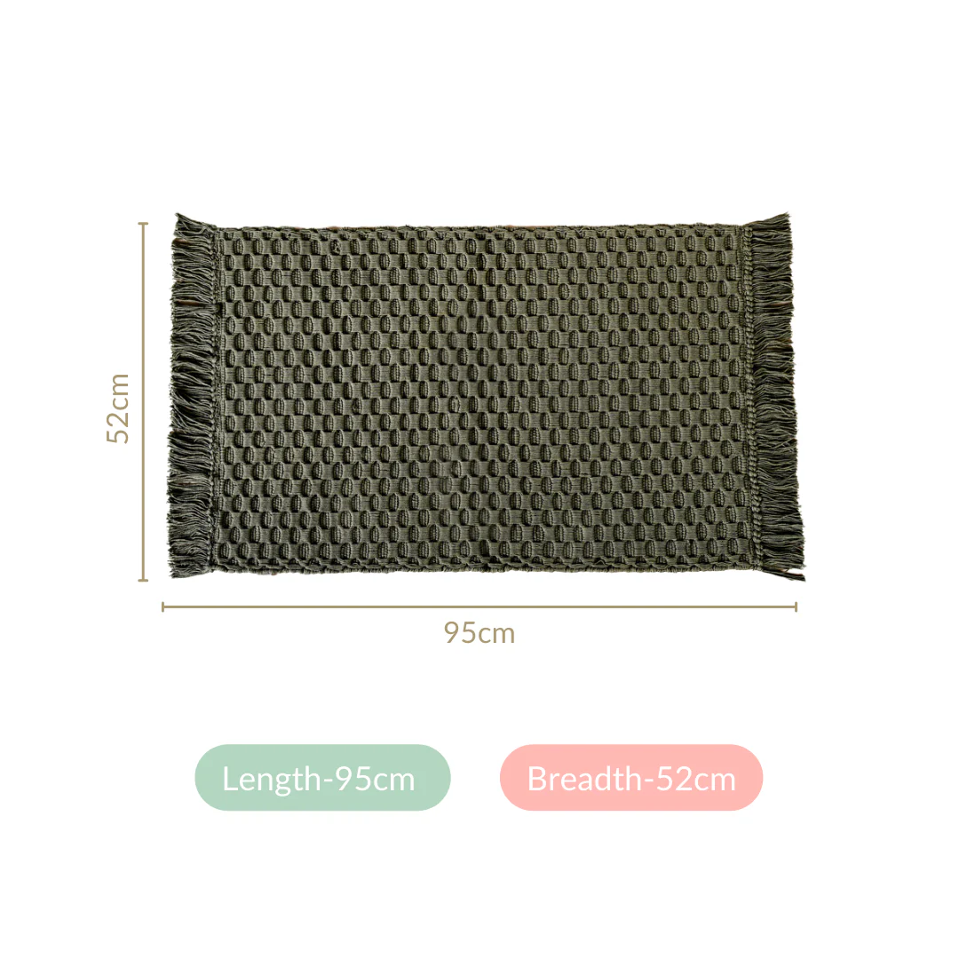 Sage Green Handcrafted Waffle Weave Cotton Floor Mat 37x20 Inch - Image 4