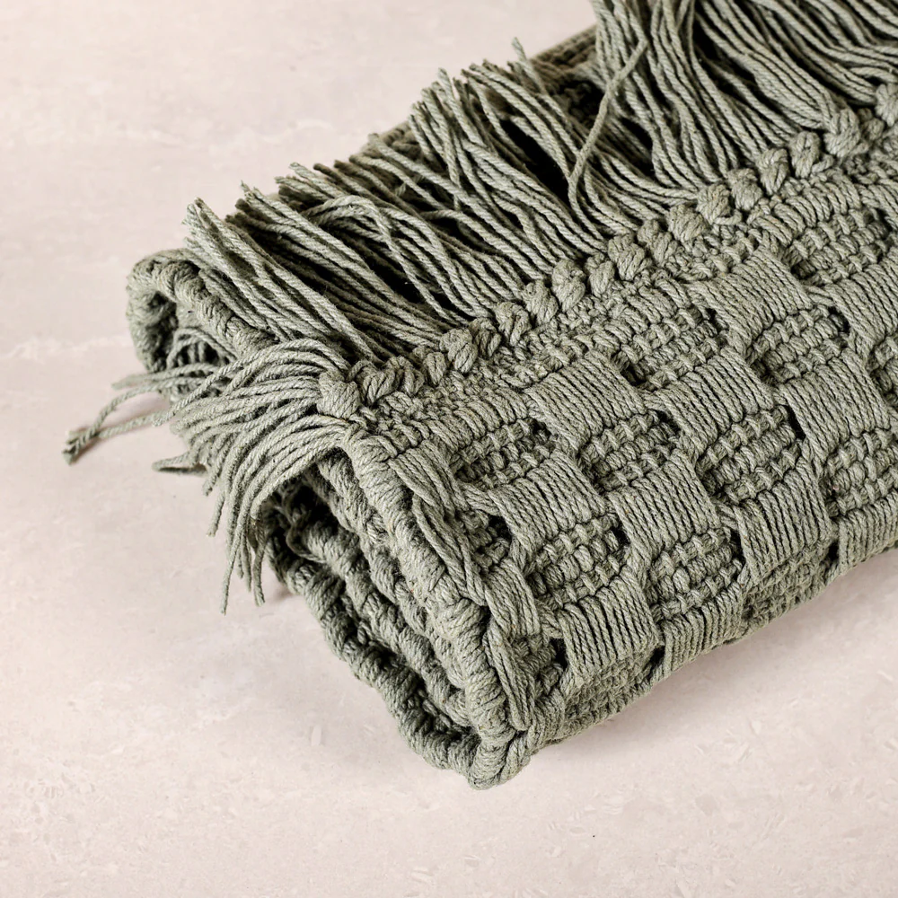 Sage Green Handcrafted Waffle Weave Cotton Floor Mat 37x20 Inch - Image 8