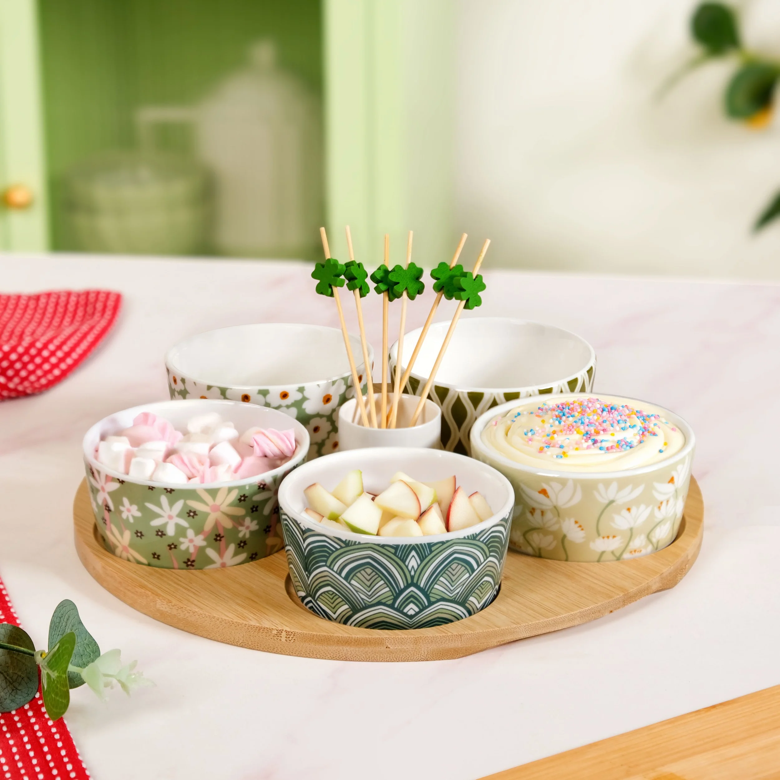 Sage Scape 5 Snack Bowls With Tray And Toothpick Set - Image 9