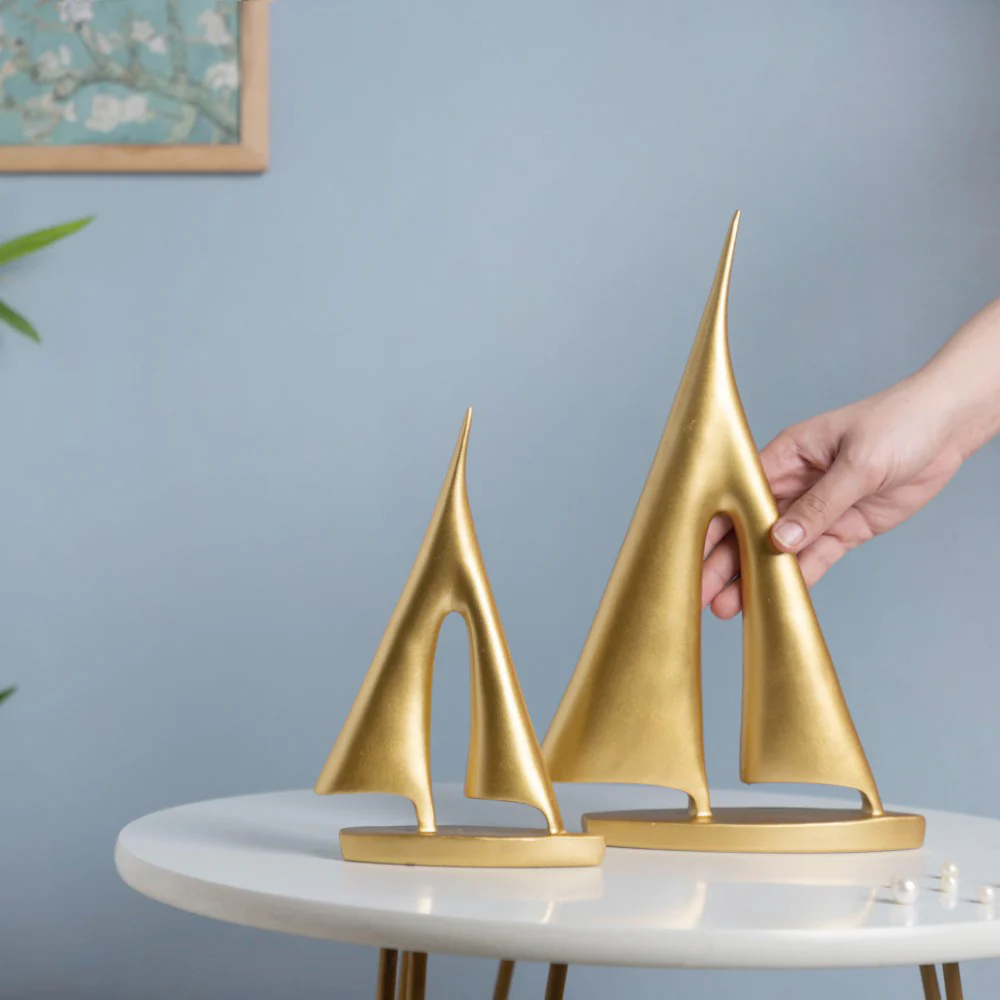 Sailing Ship Resin Decor Object Gold Set Of 2 - Image 2