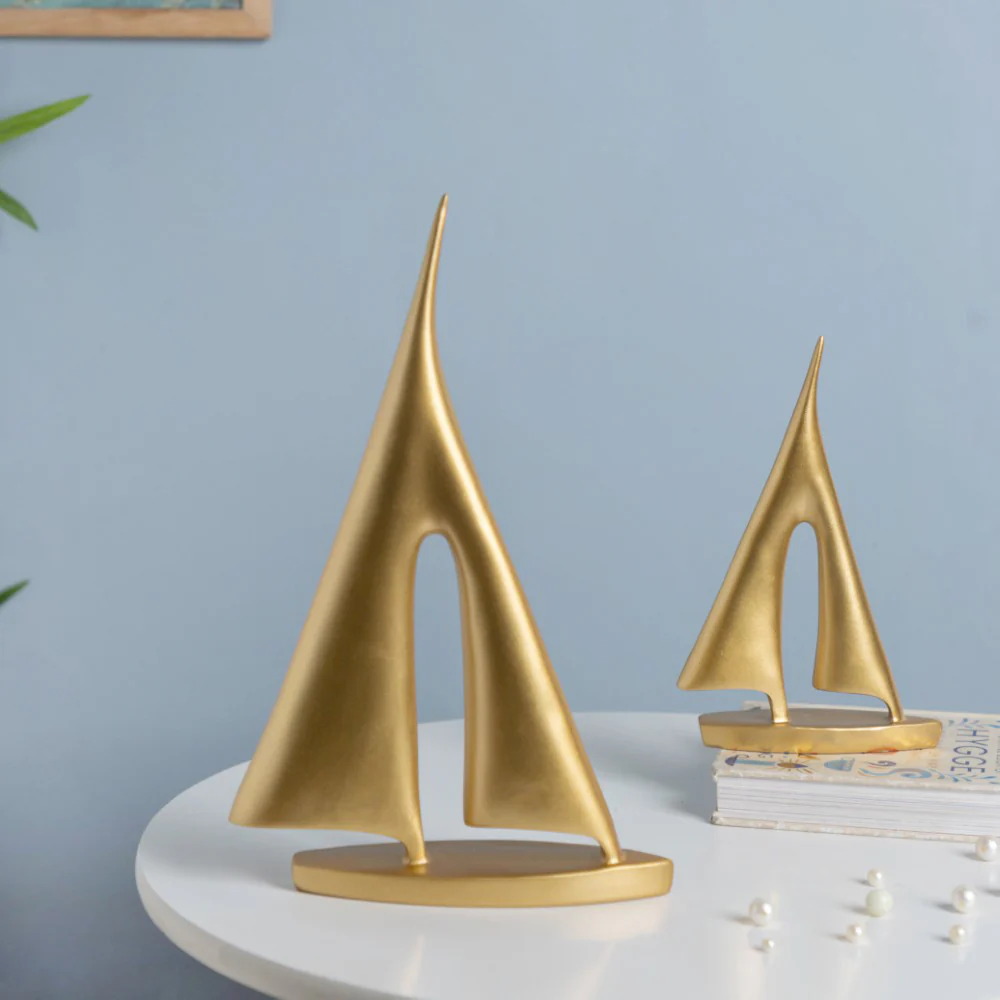 Sailing Ship Resin Decor Object Gold Set Of 2 - Image 3
