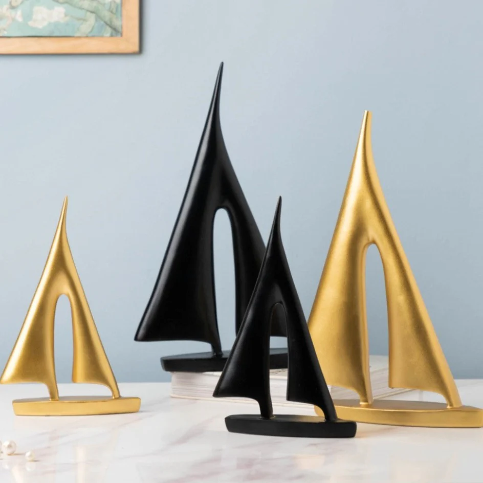 Sailing Ship Resin Decor Object Gold Set Of 2 - Image 6