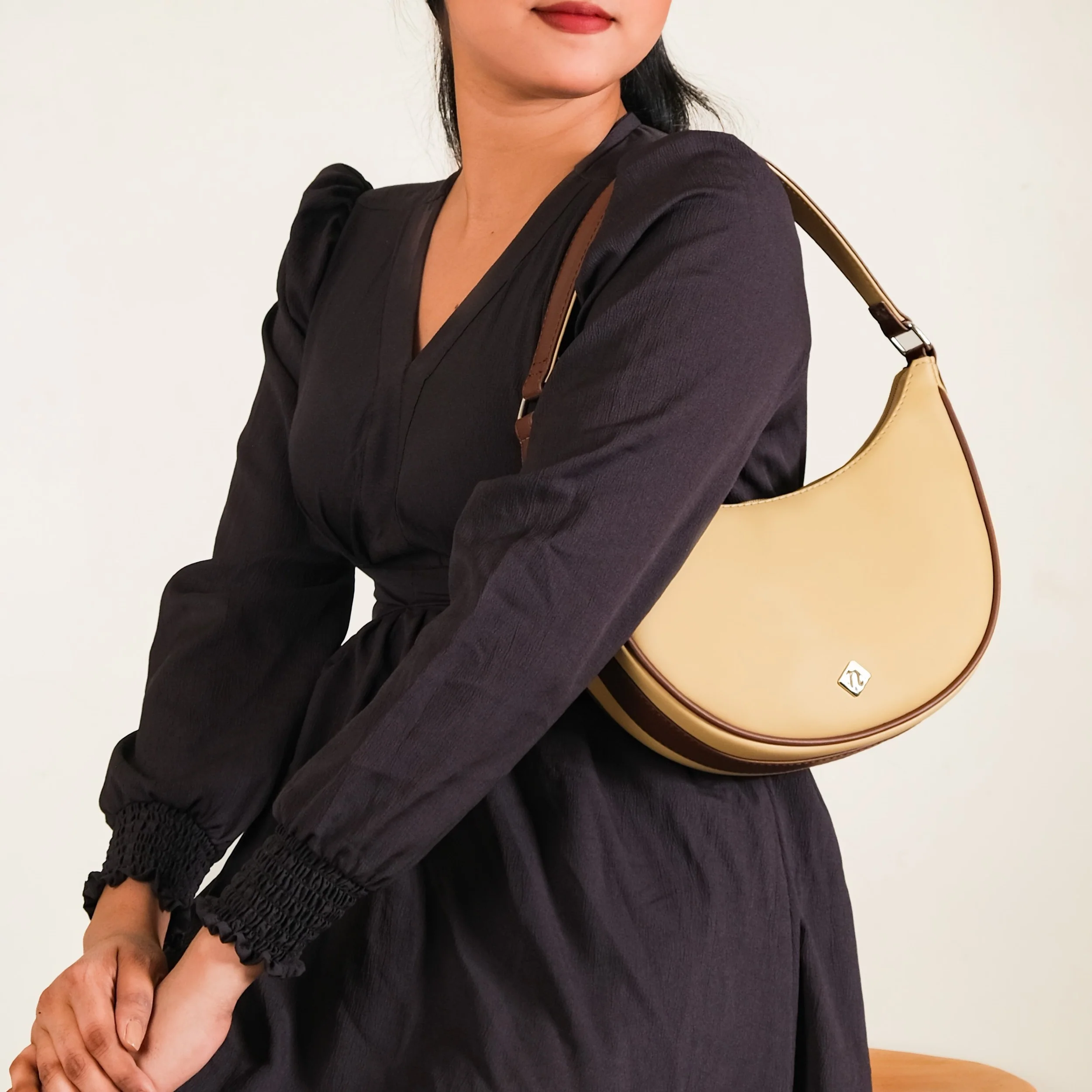 Sandy Beige Half Moon Shoulder Bag - Image 3