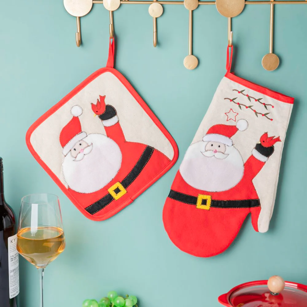 Santa Patterned Christmas Oven Mitten 12.5 Inch - Image 6