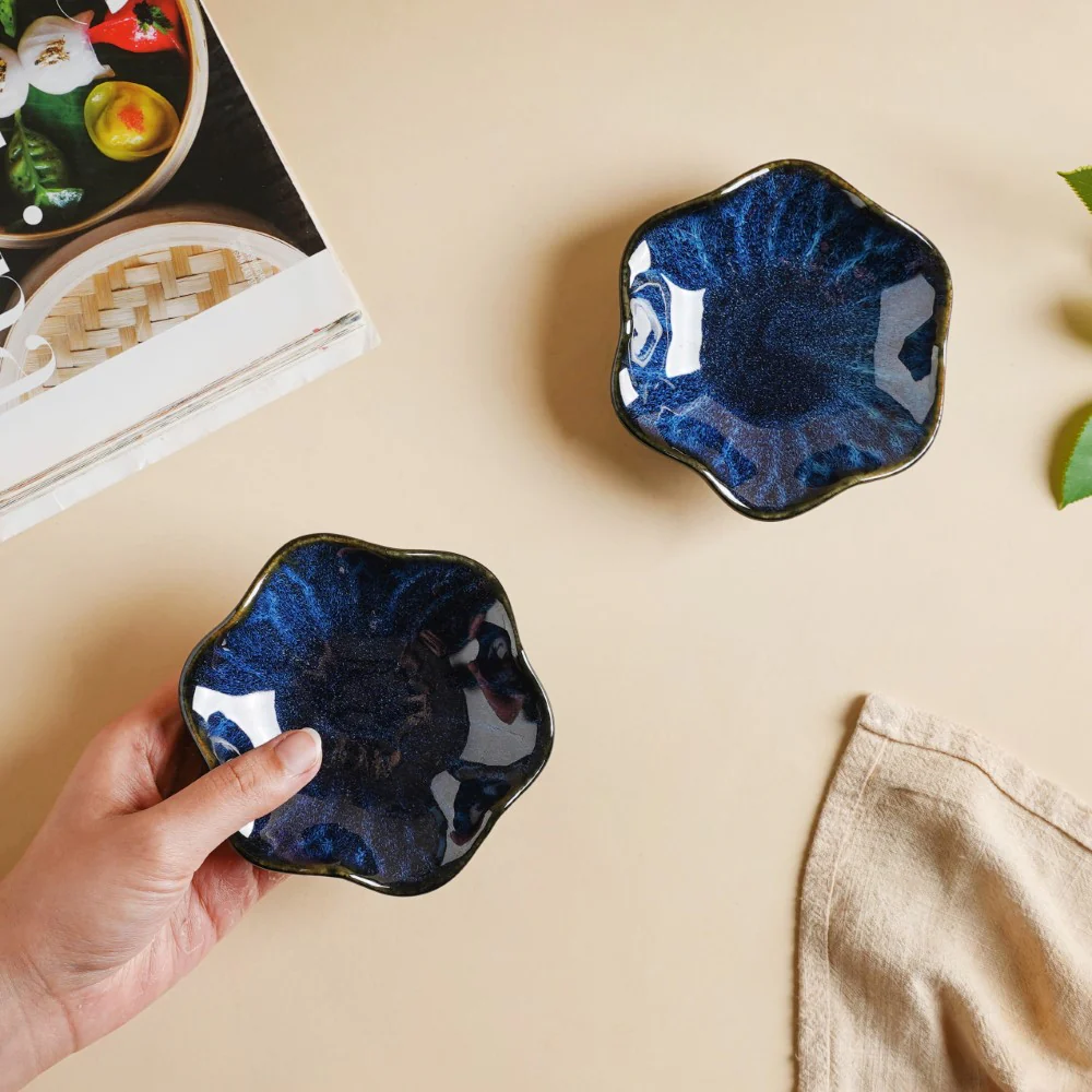 Sapphire Wavy Ceramic Dip Bowl Blue Set Of 2 - Image 2