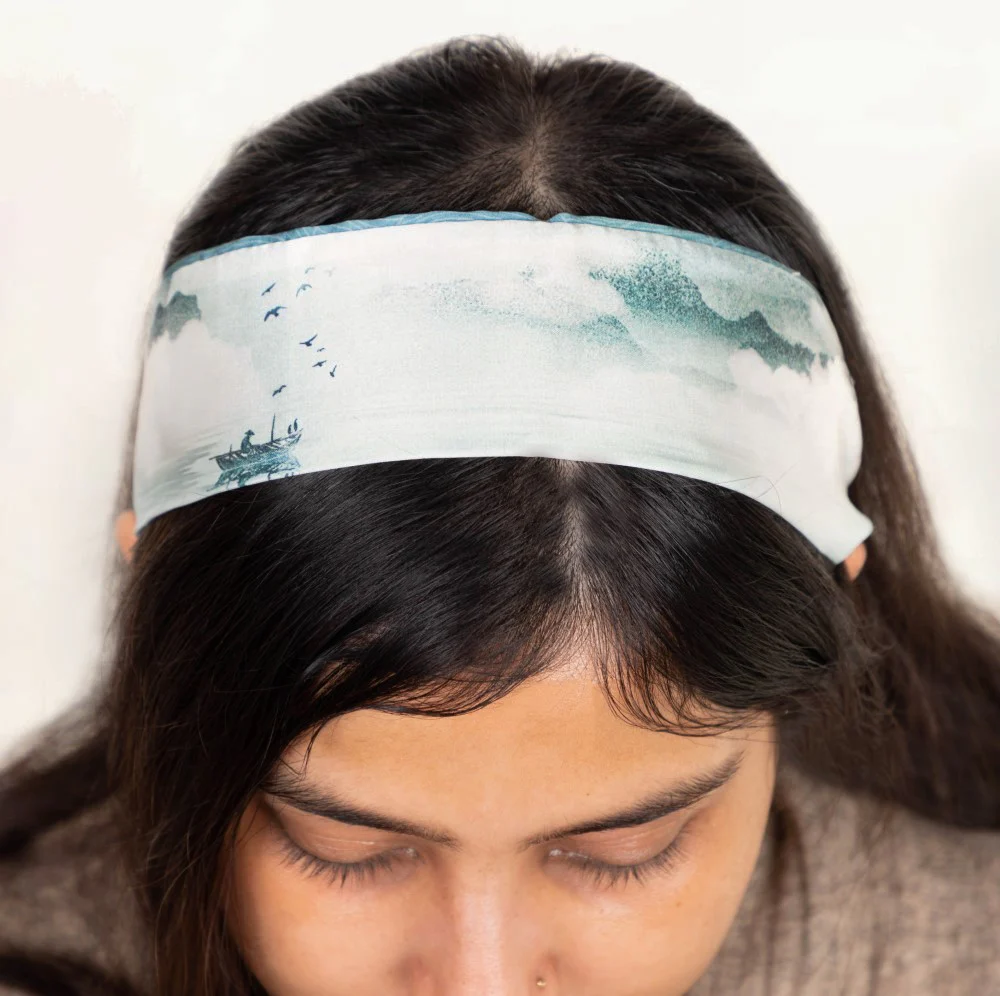 Satin Skinny Scarf Blue And Multicolour Set of 2 38 Inch - Image 3