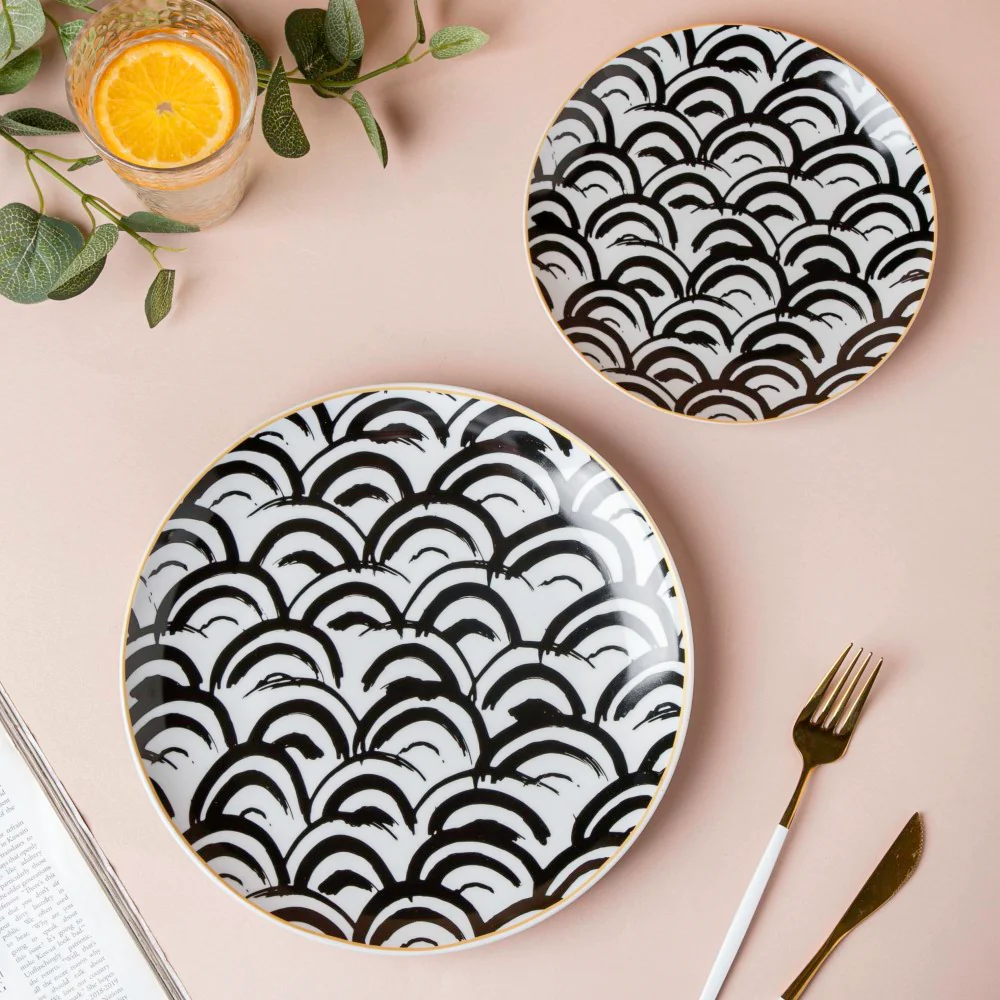 Scallop Artistic Dinner Plate Black White 10 Inch - Image 6