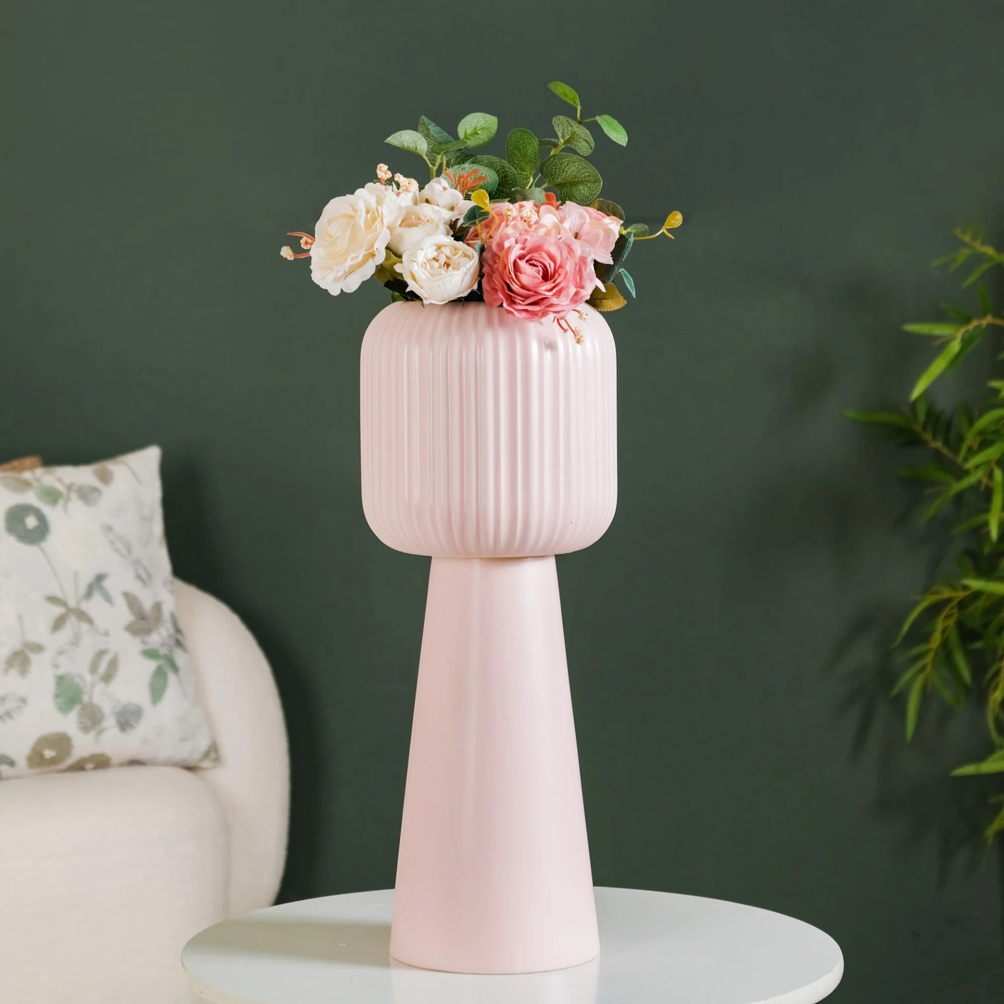 Scandi Pedestal Floor Vase Pink - Image 4