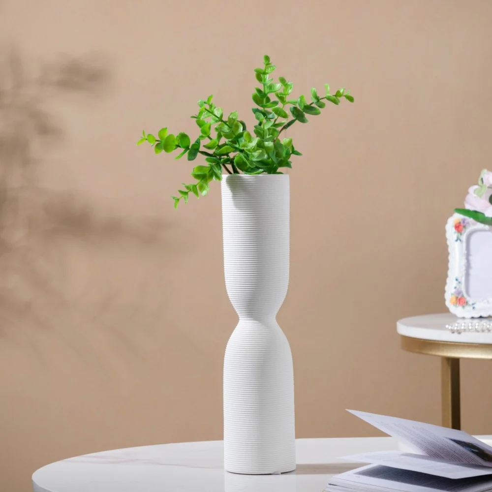Scandinavian Hourglass Ceramic Vase White - Image 3
