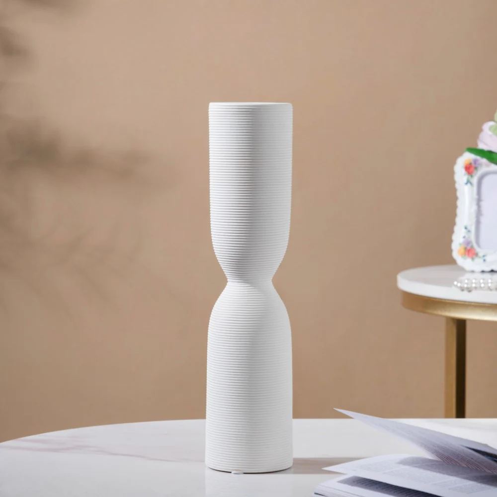 Scandinavian Hourglass Ceramic Vase White - Image 5
