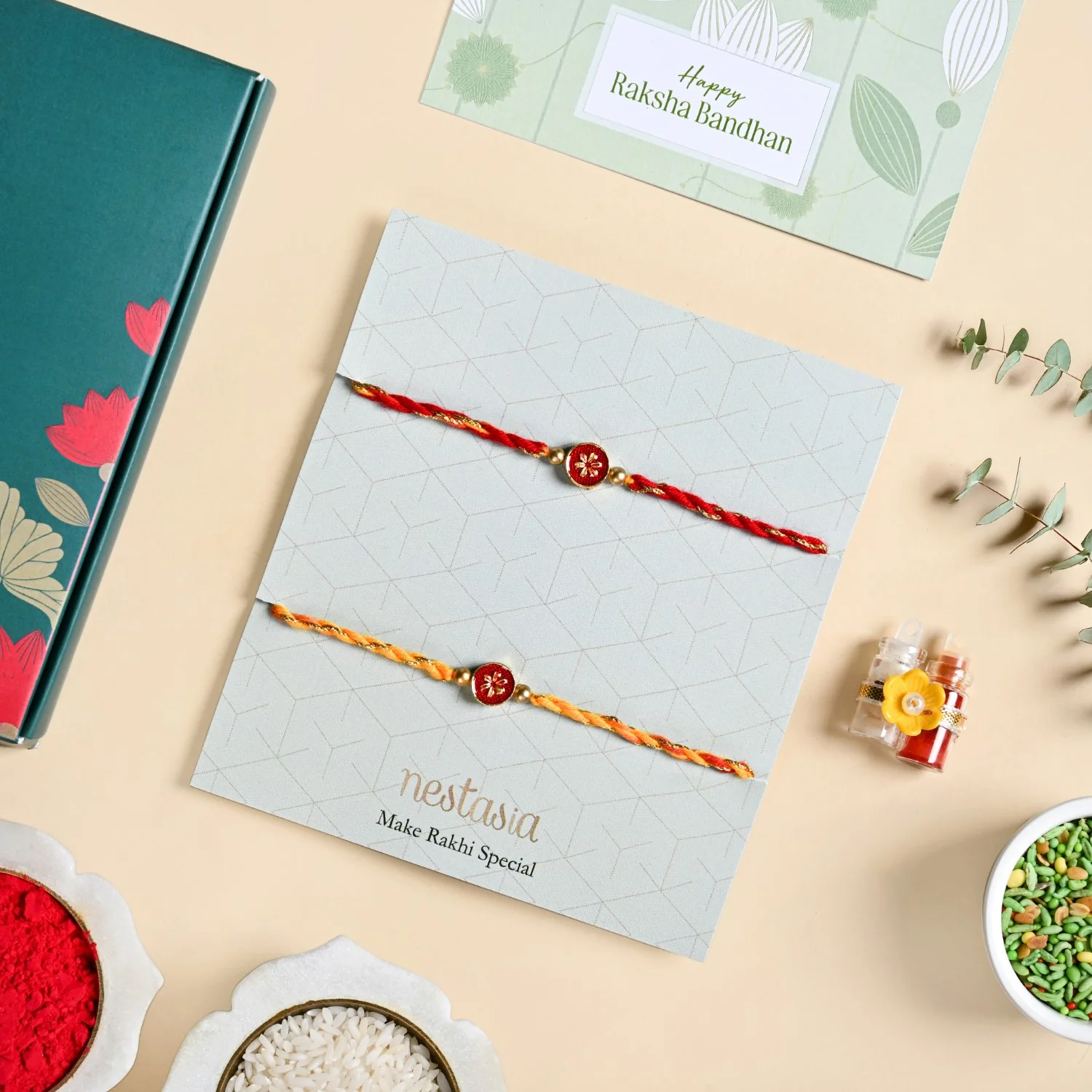 Scarlet Bloom Mauli Rakhi Set - Image 2