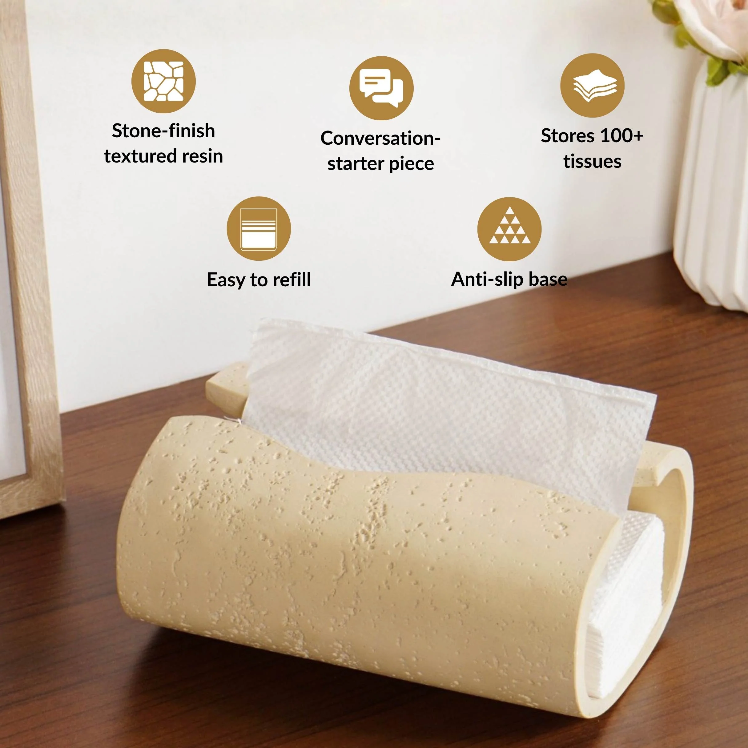 Sculpt Wave Tissue Holder Beige - Image 3