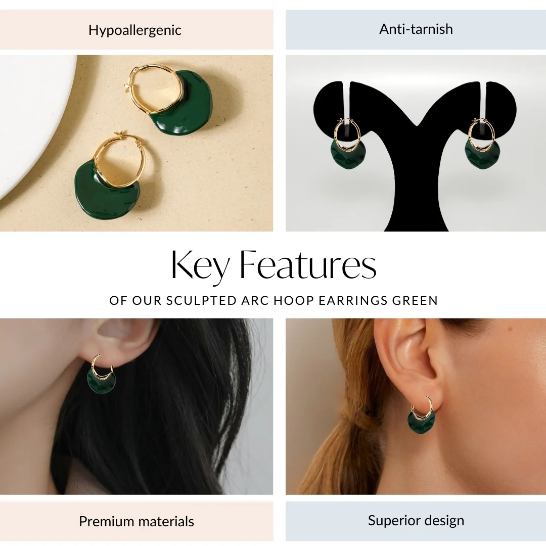 Sculpted Arc Hoop Earrings Green - Image 4
