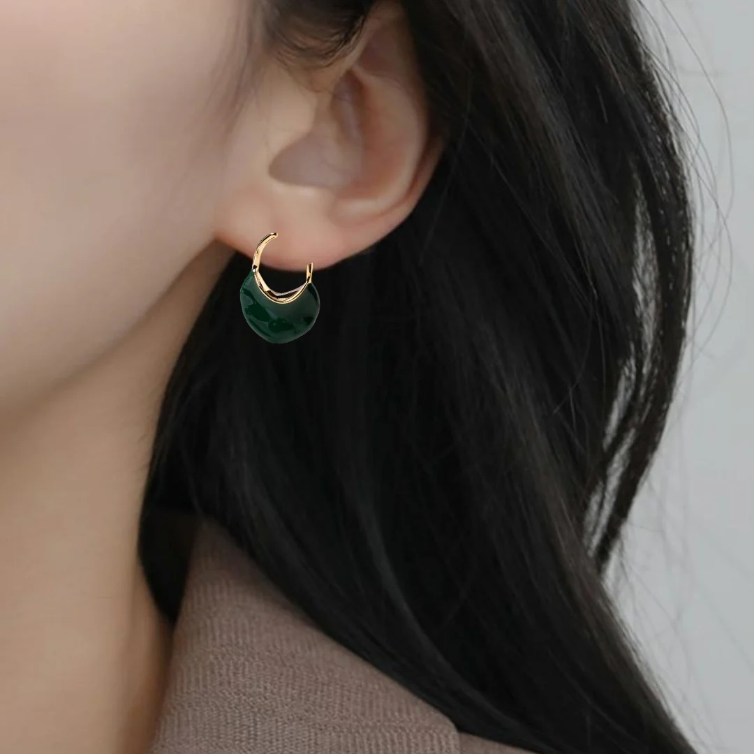 Sculpted Arc Hoop Earrings Green - Image 5