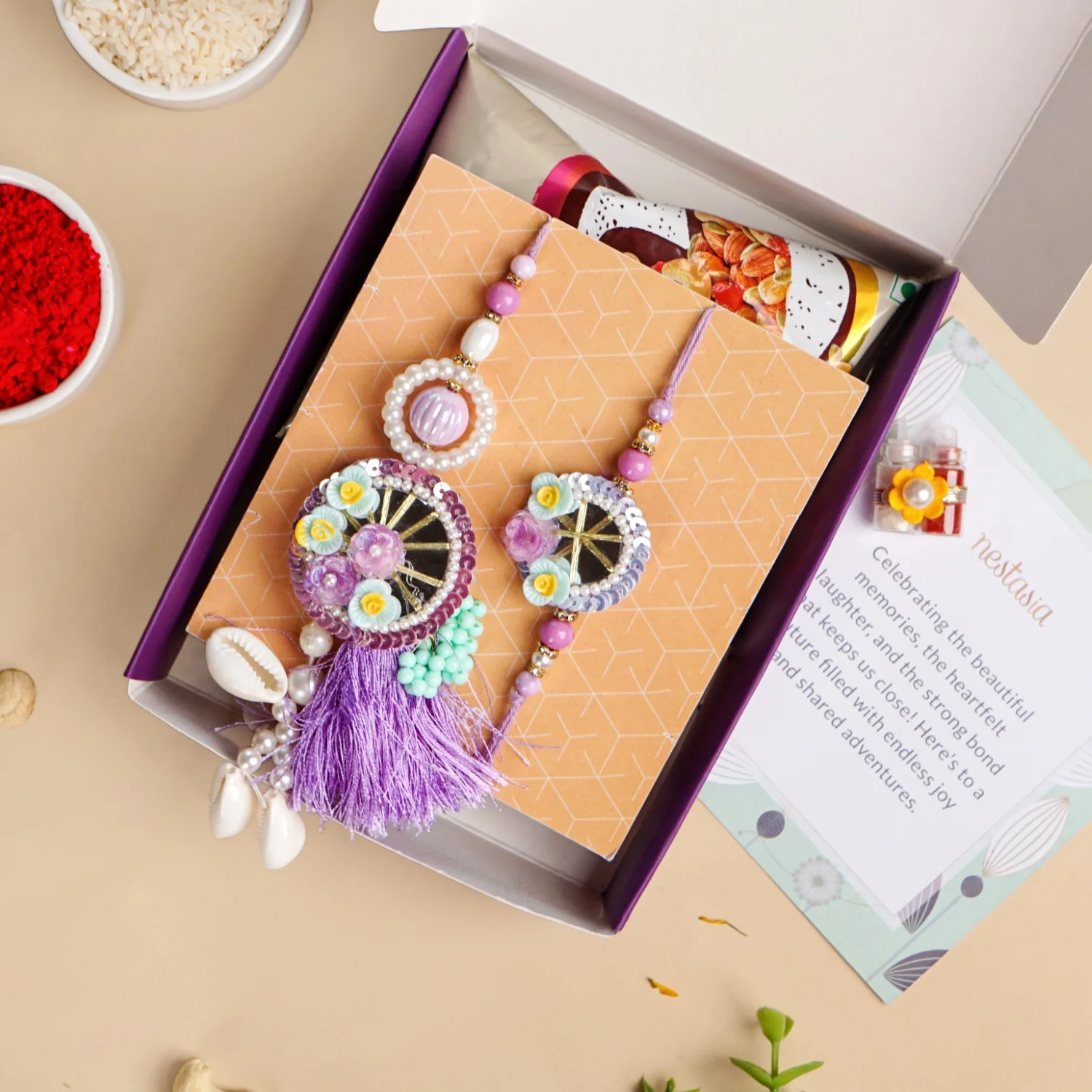 Seashell Lumba Rakhi Set For Couples - Image 2