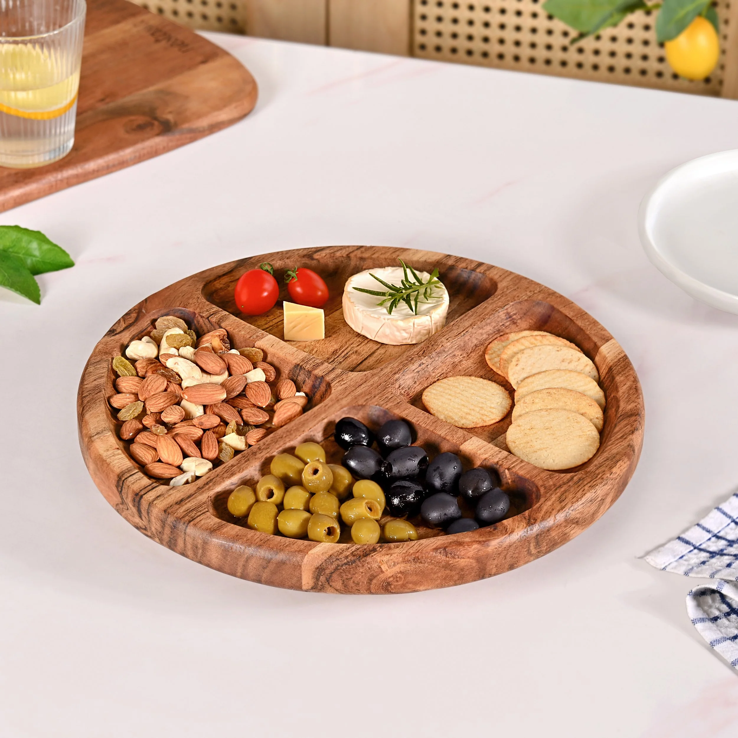 Sectioned Acacia Wood Lazy Susan Platter 30cm
