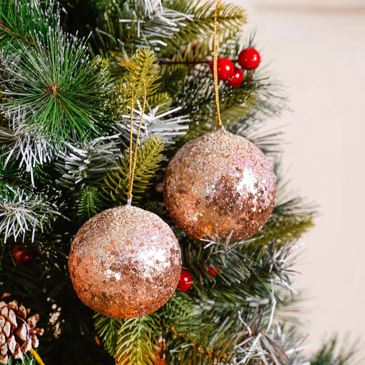 Sequin Baubles For Christmas Tree Decoration Set of 2 - Image 2