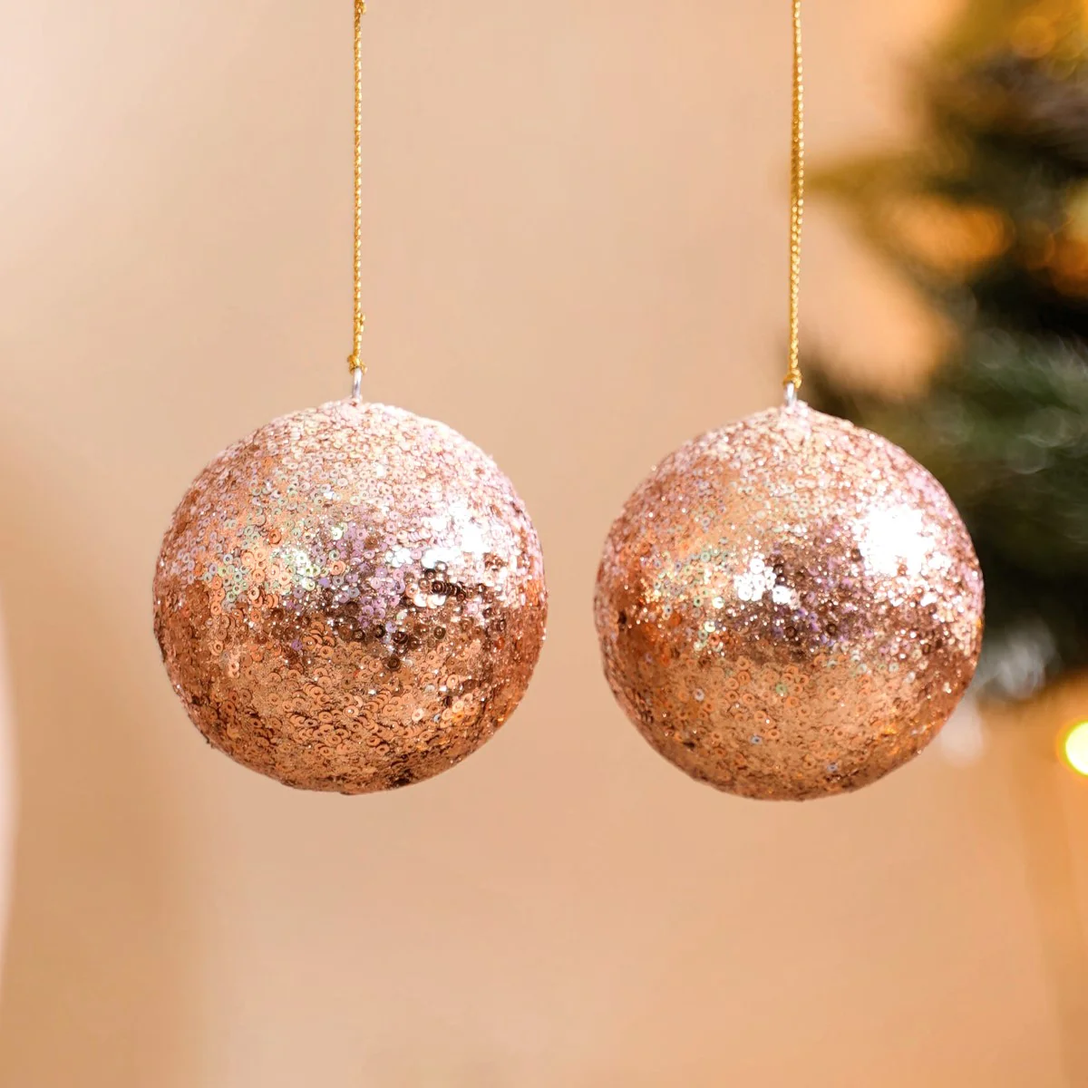 Sequin Baubles For Christmas Tree Decoration Set of 2 - Image 3