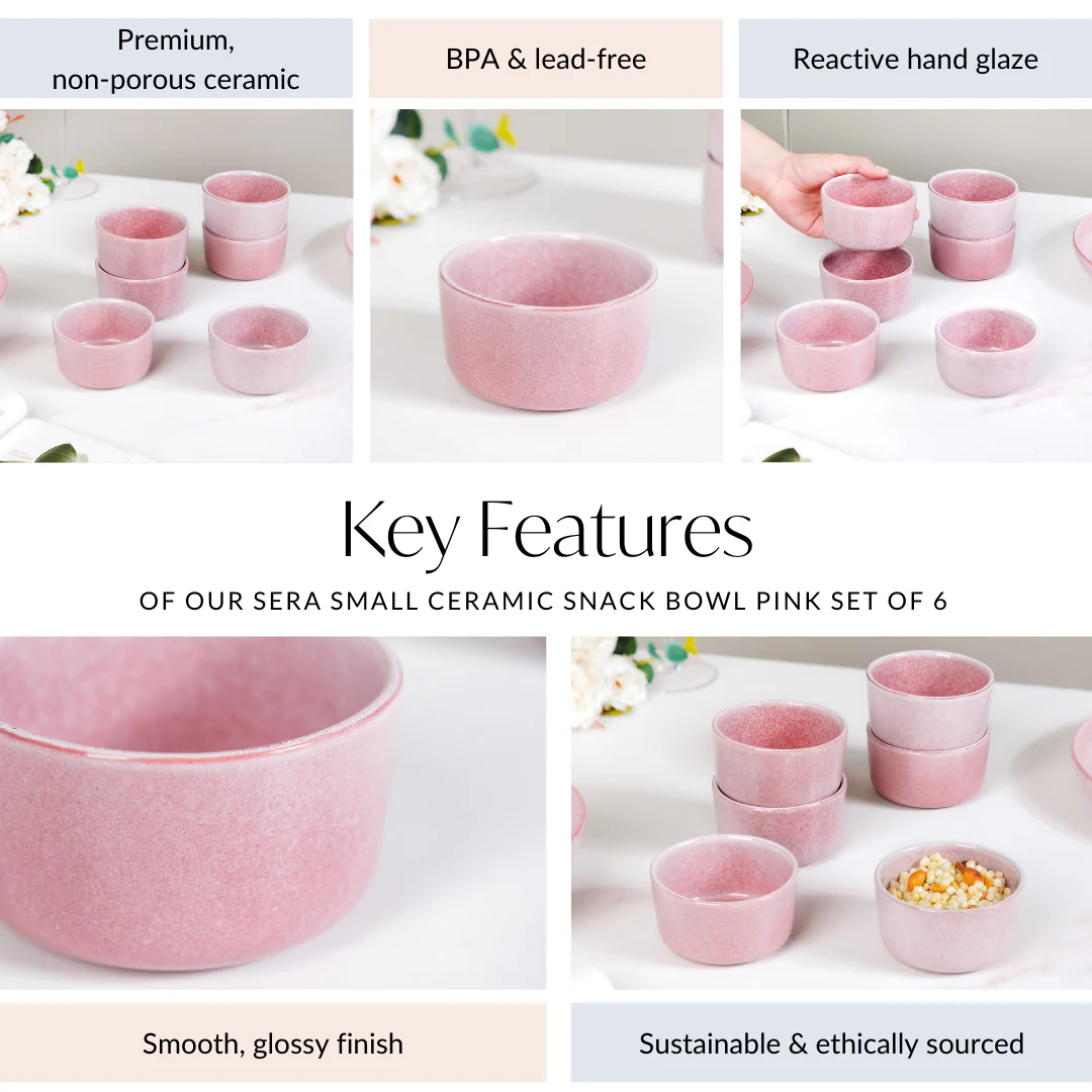 Sera Ceramic Small Bowl Pink Set Of 6 200ml - Image 5