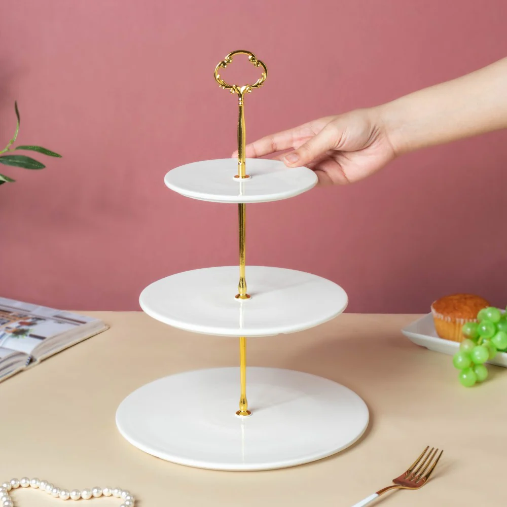 Serena 3 Tier Round Ceramic Dessert Stand White - Image 2
